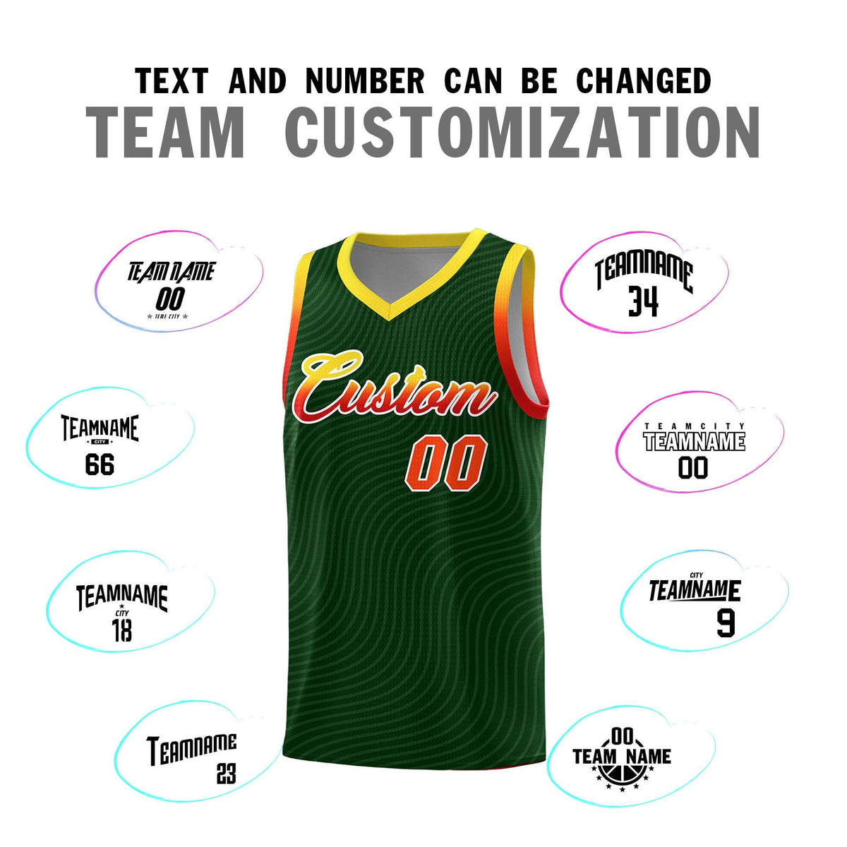 Custom Hunter Green Gold Wave Pattern Sports Uniform Basketball Jersey