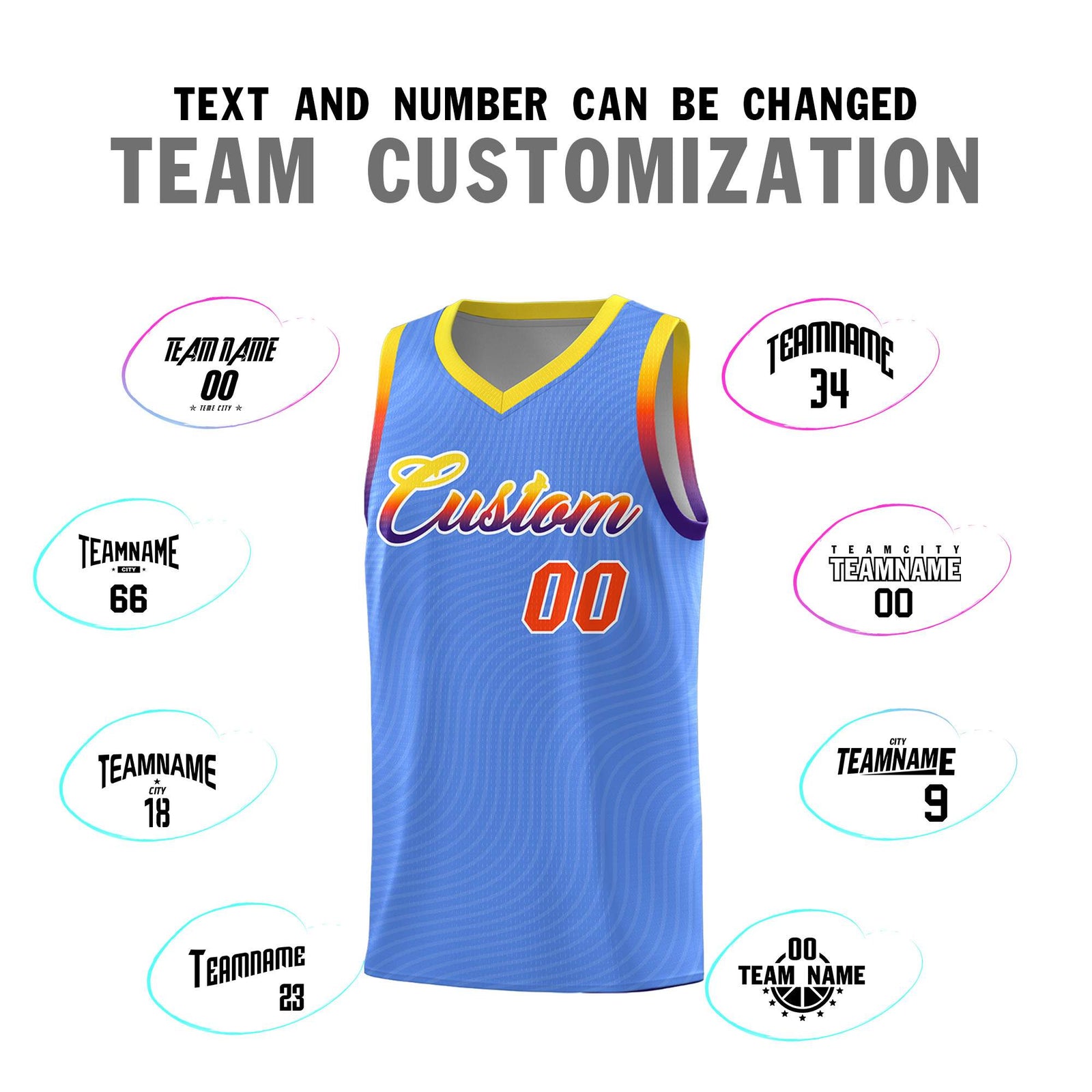 Custom Light Blue Gold Wave Pattern Sports Uniform Basketball Jersey