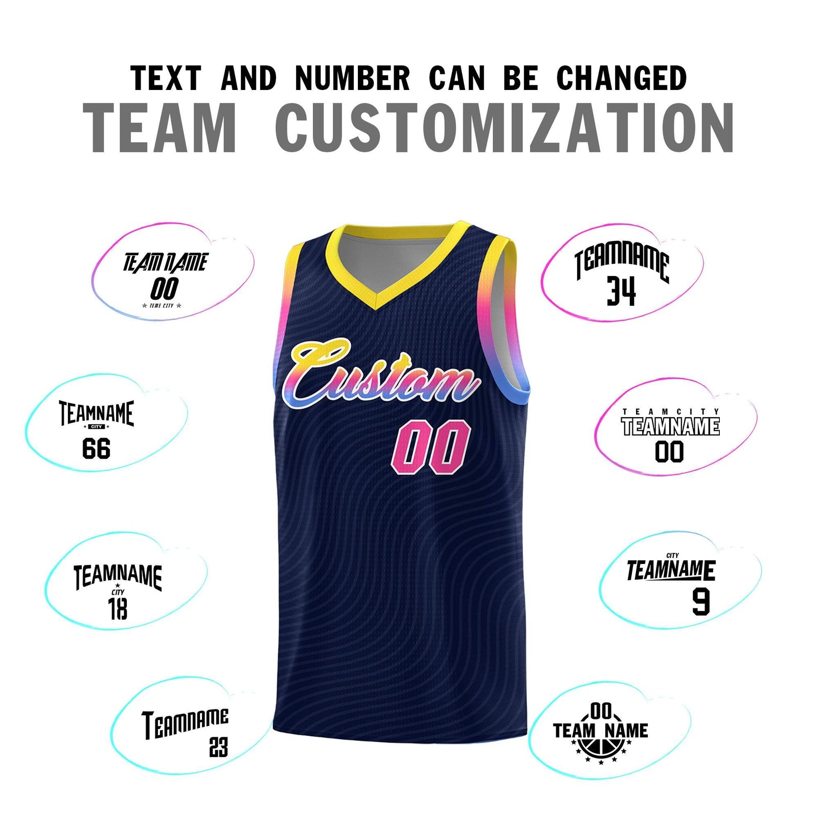Custom Navy Gold Wave Pattern Sports Uniform Basketball Jersey