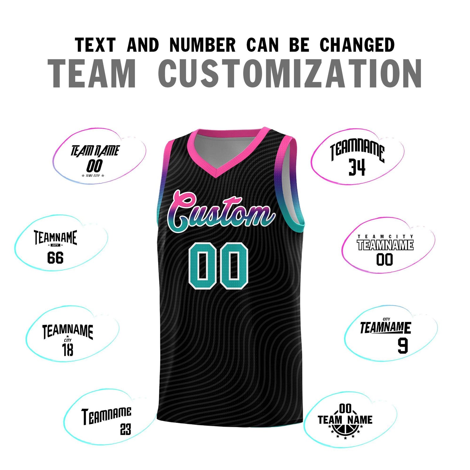 Custom Black Pink Wave Pattern Sports Uniform Basketball Jersey