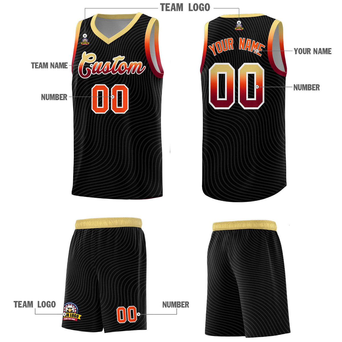 Custom Black Khaki Wave Pattern Sports Uniform Basketball Jersey