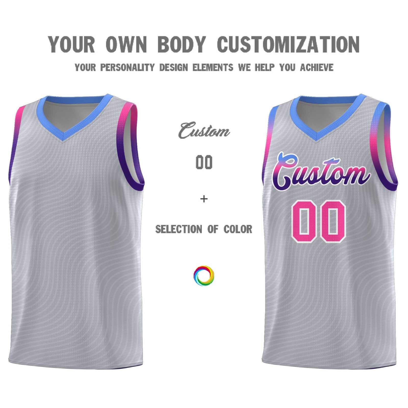 Custom Gray Light Blue Wave Pattern Sports Uniform Basketball Jersey