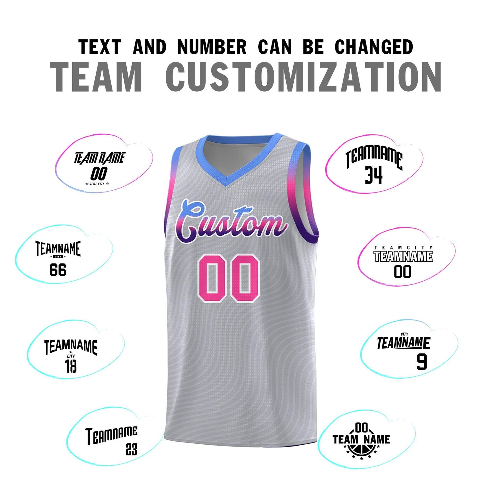 Custom Gray Light Blue Wave Pattern Sports Uniform Basketball Jersey
