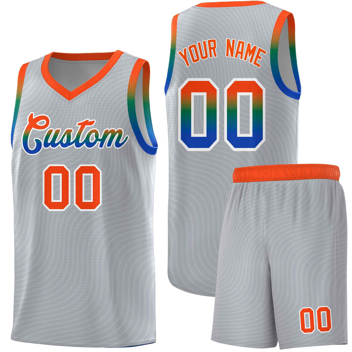 Custom Gray Orange Wave Pattern Sports Uniform Basketball Jersey