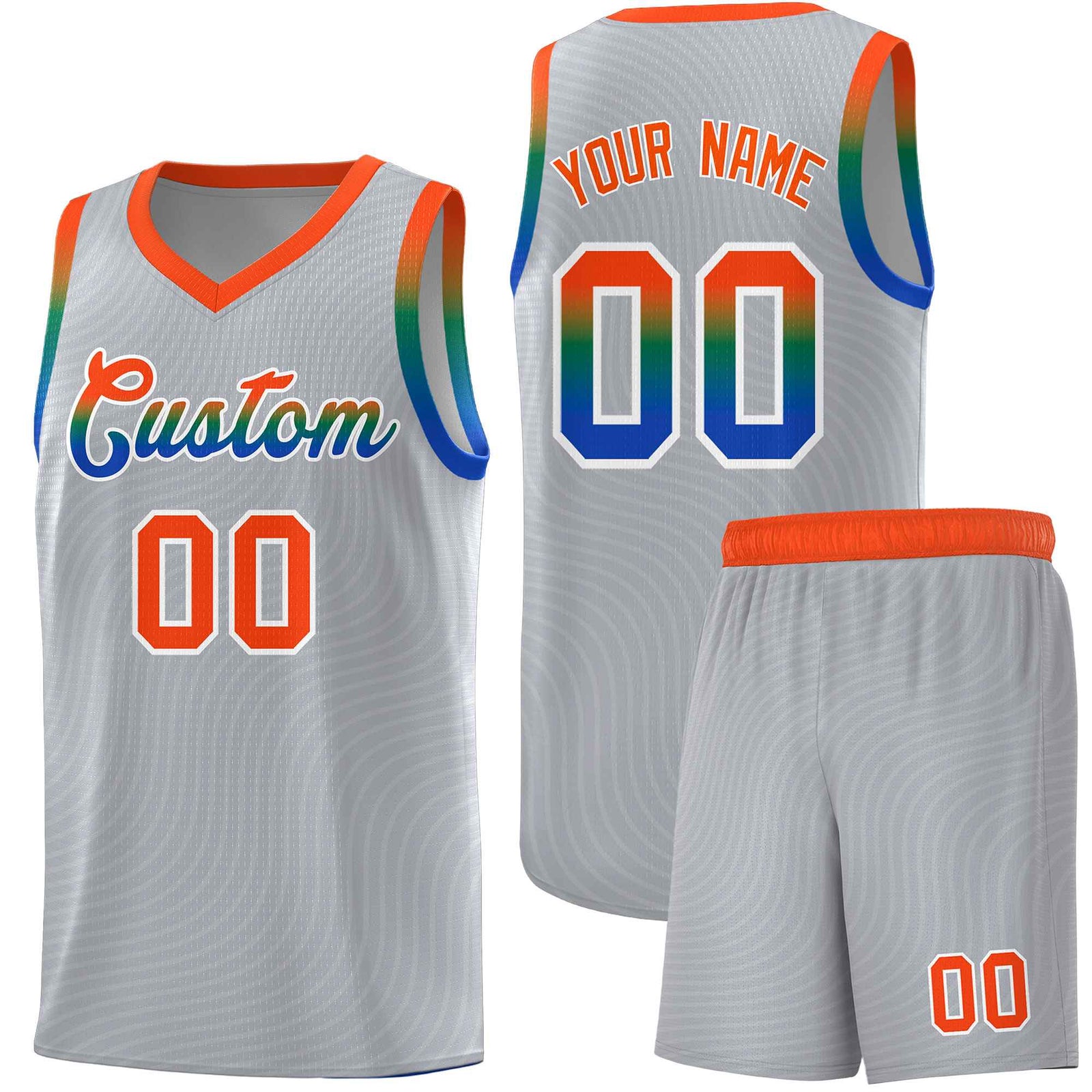 Custom Gray Orange Wave Pattern Sports Uniform Basketball Jersey
