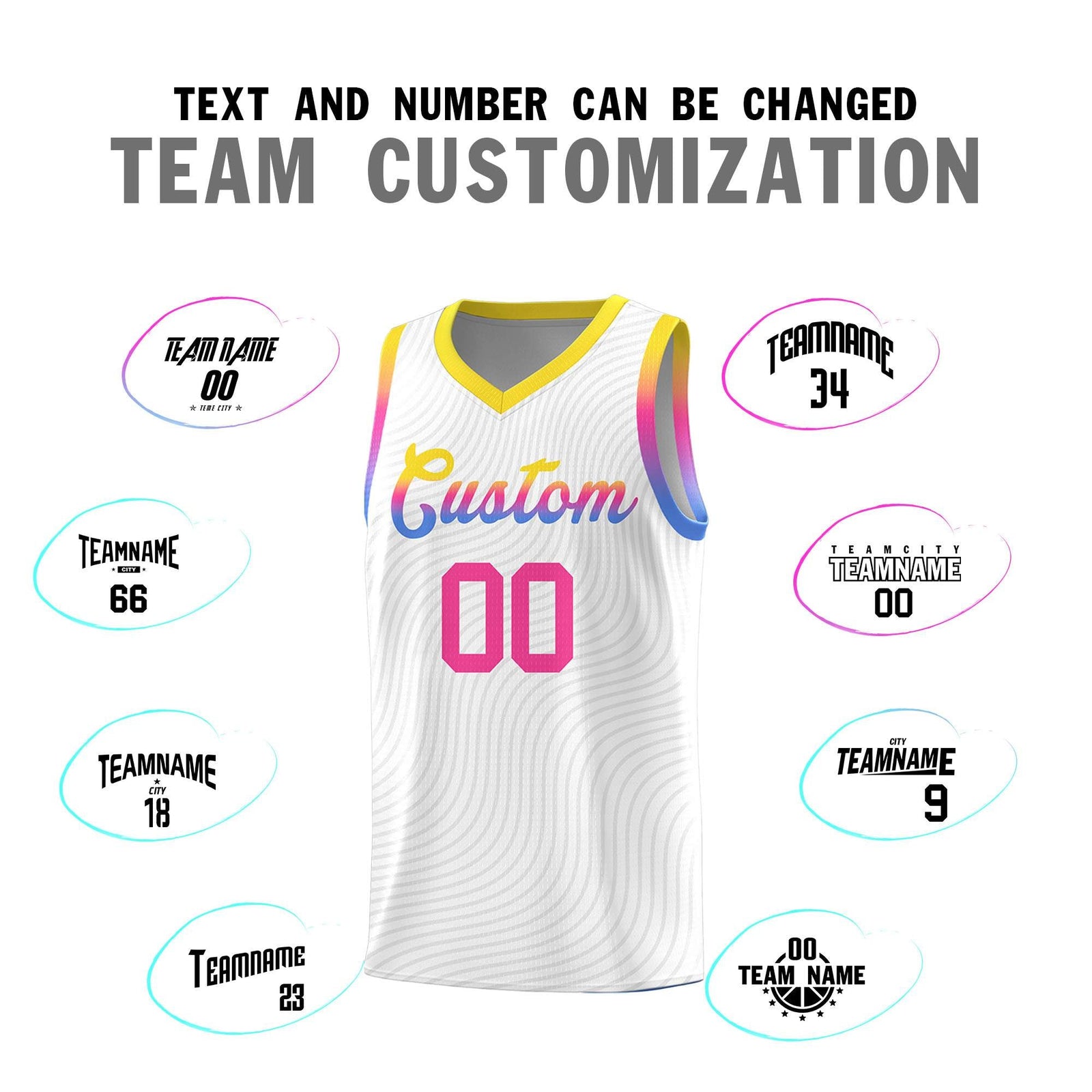 Custom White Gold Wave Pattern Sports Uniform Basketball Jersey
