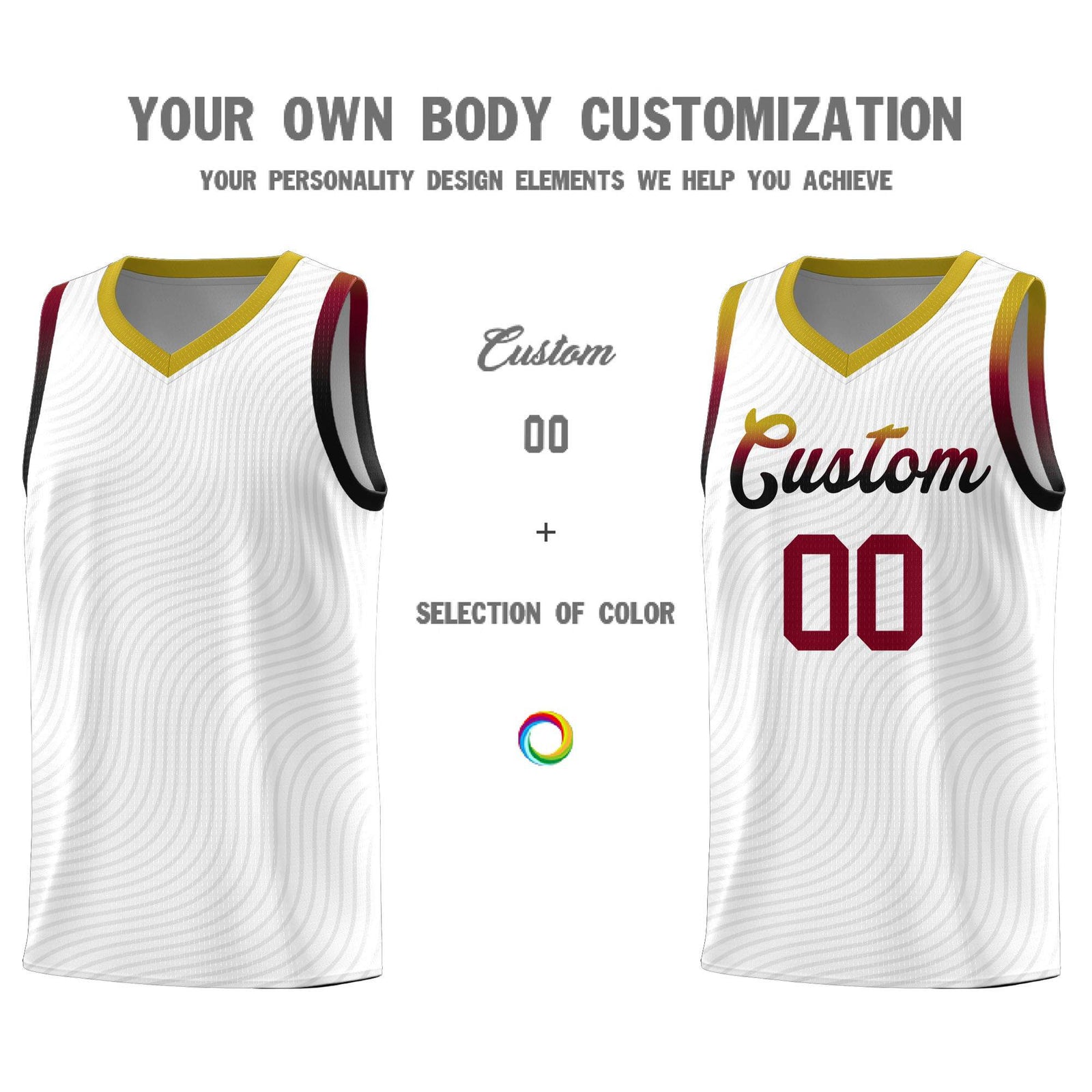 Custom White Old Gold Wave Pattern Sports Uniform Basketball Jersey
