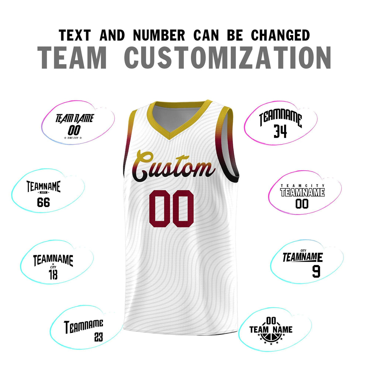 Custom White Old Gold Wave Pattern Sports Uniform Basketball Jersey