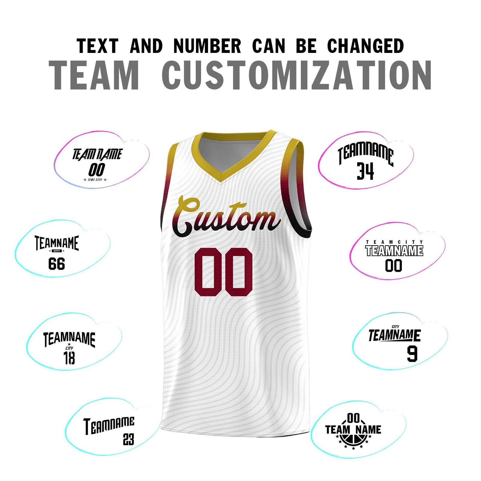 Custom White Old Gold Wave Pattern Sports Uniform Basketball Jersey