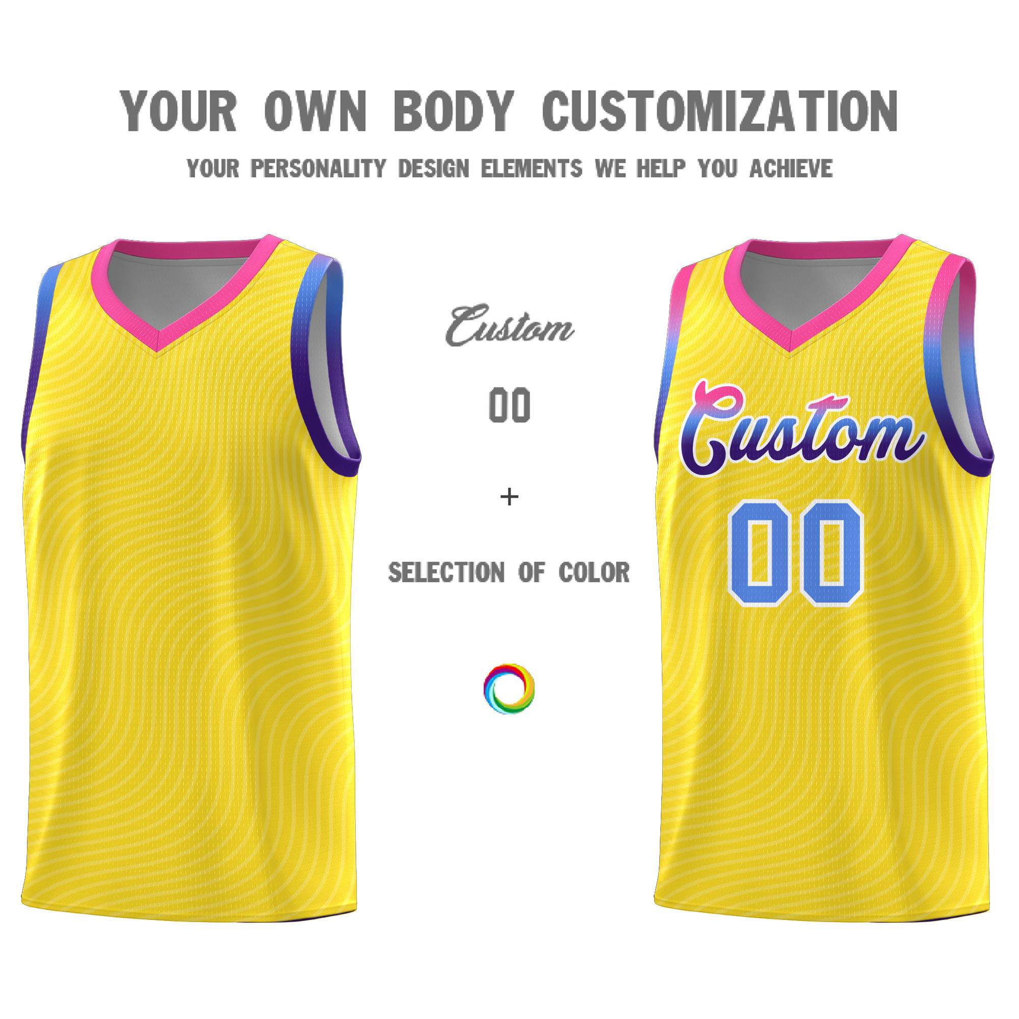 Custom Gold Pink Wave Pattern Sports Uniform Basketball Jersey