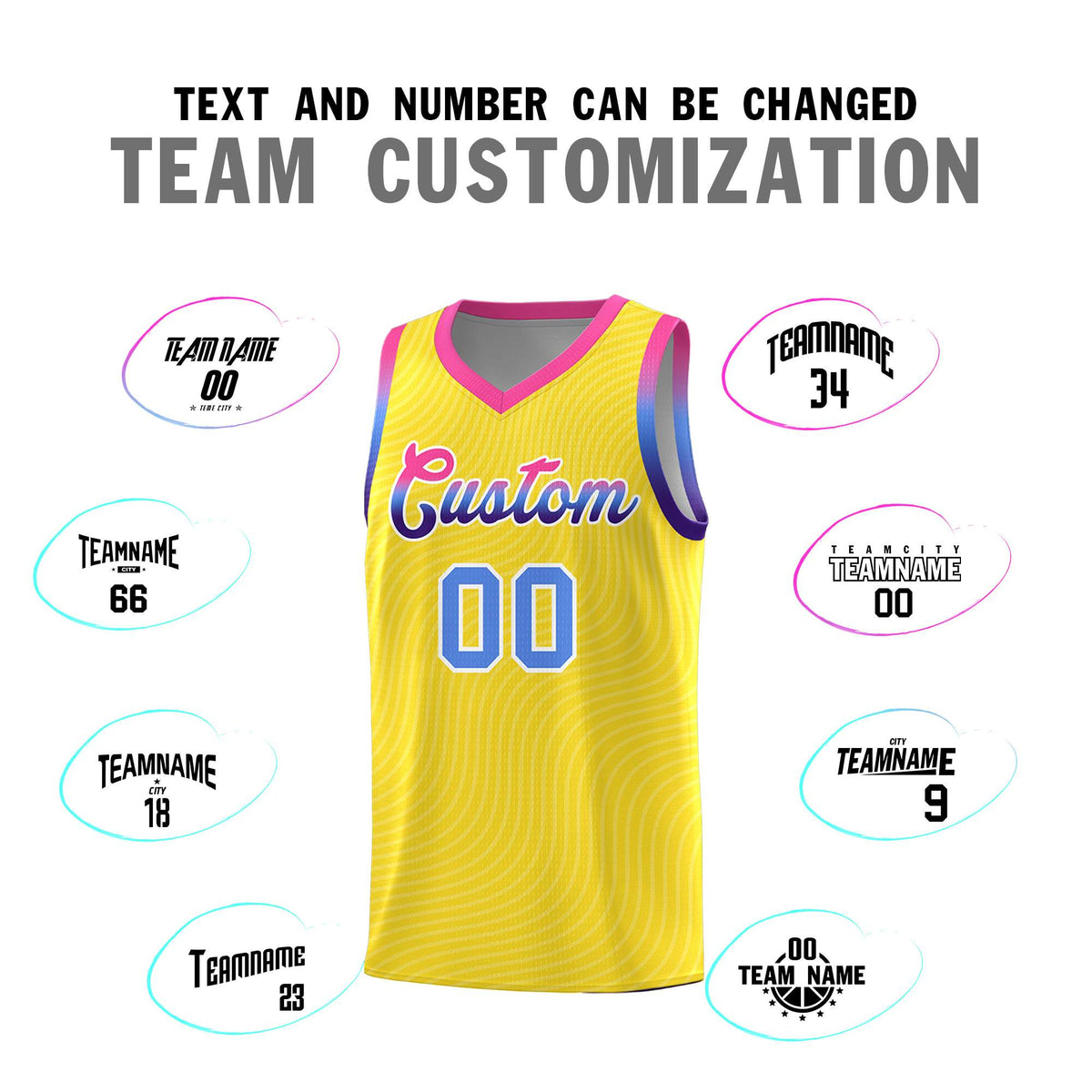 Custom Gold Pink Wave Pattern Sports Uniform Basketball Jersey