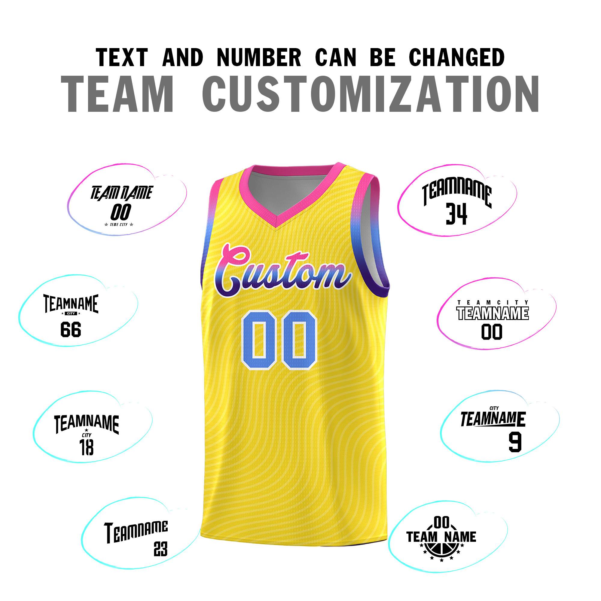 Custom Gold Pink Wave Pattern Sports Uniform Basketball Jersey