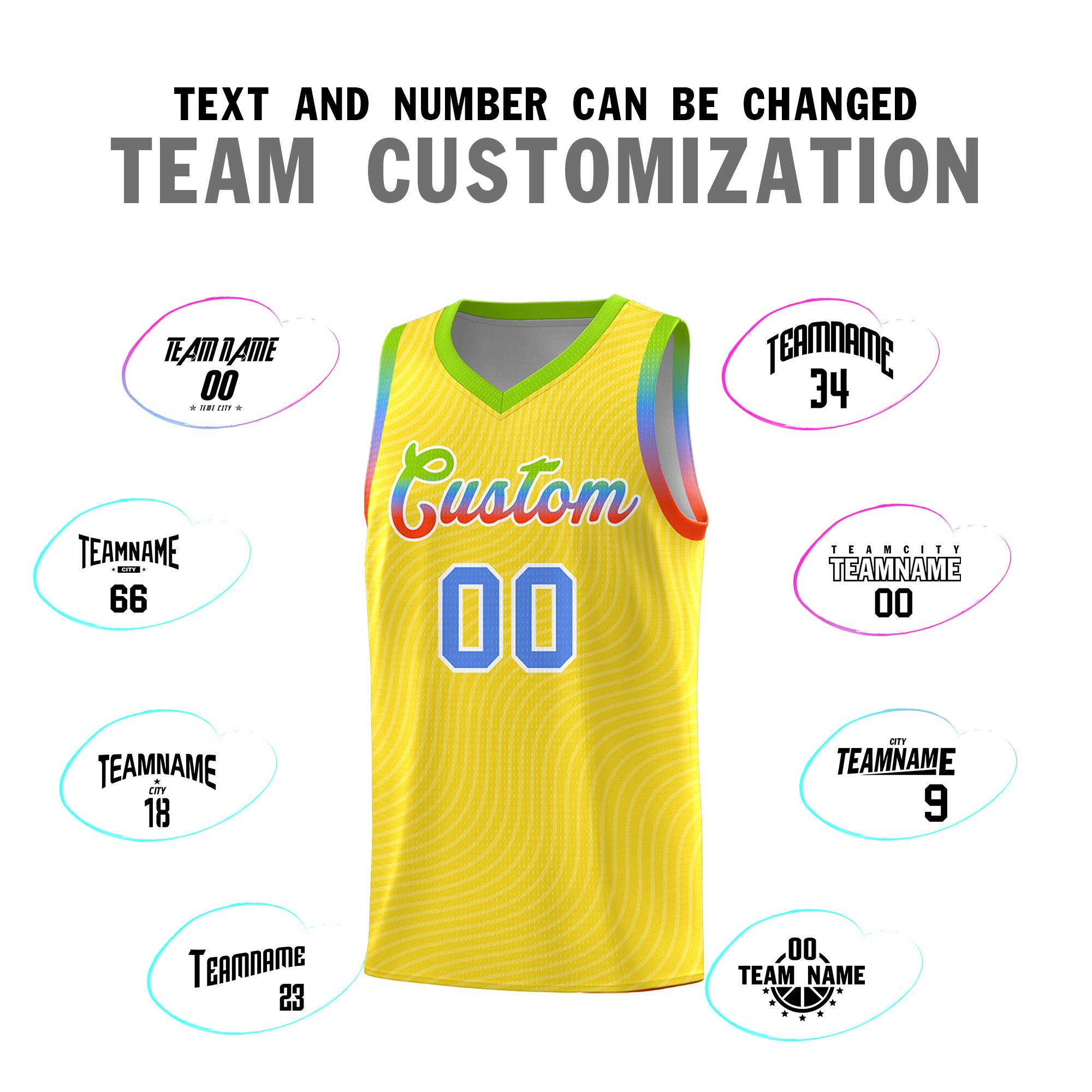 Custom Gold Neon Green Wave Pattern Sports Uniform Basketball Jersey