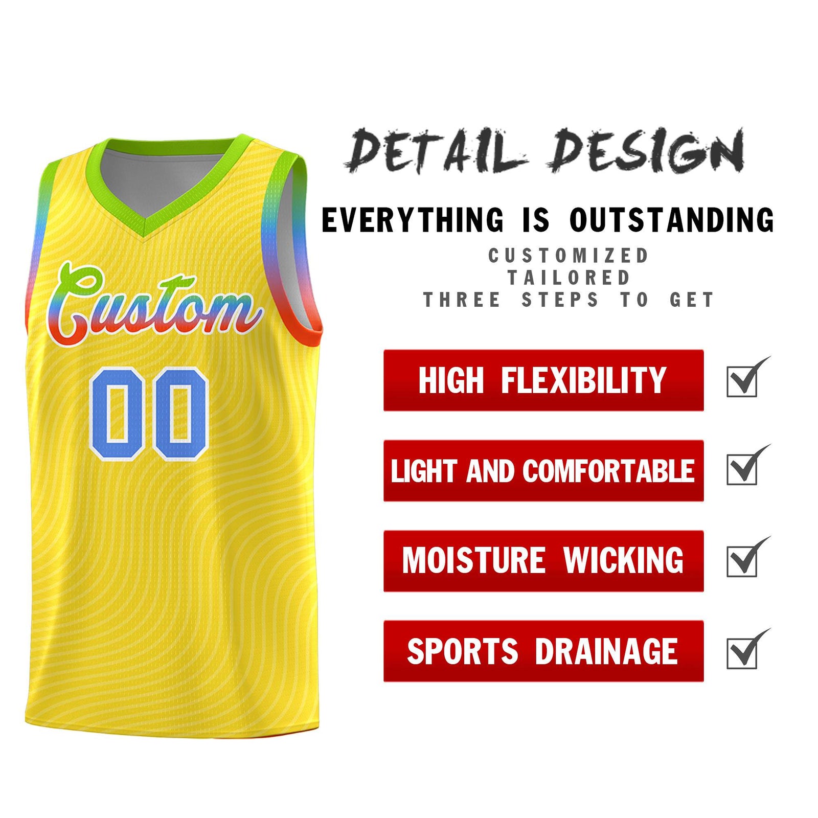 Custom Gold Neon Green Wave Pattern Sports Uniform Basketball Jersey