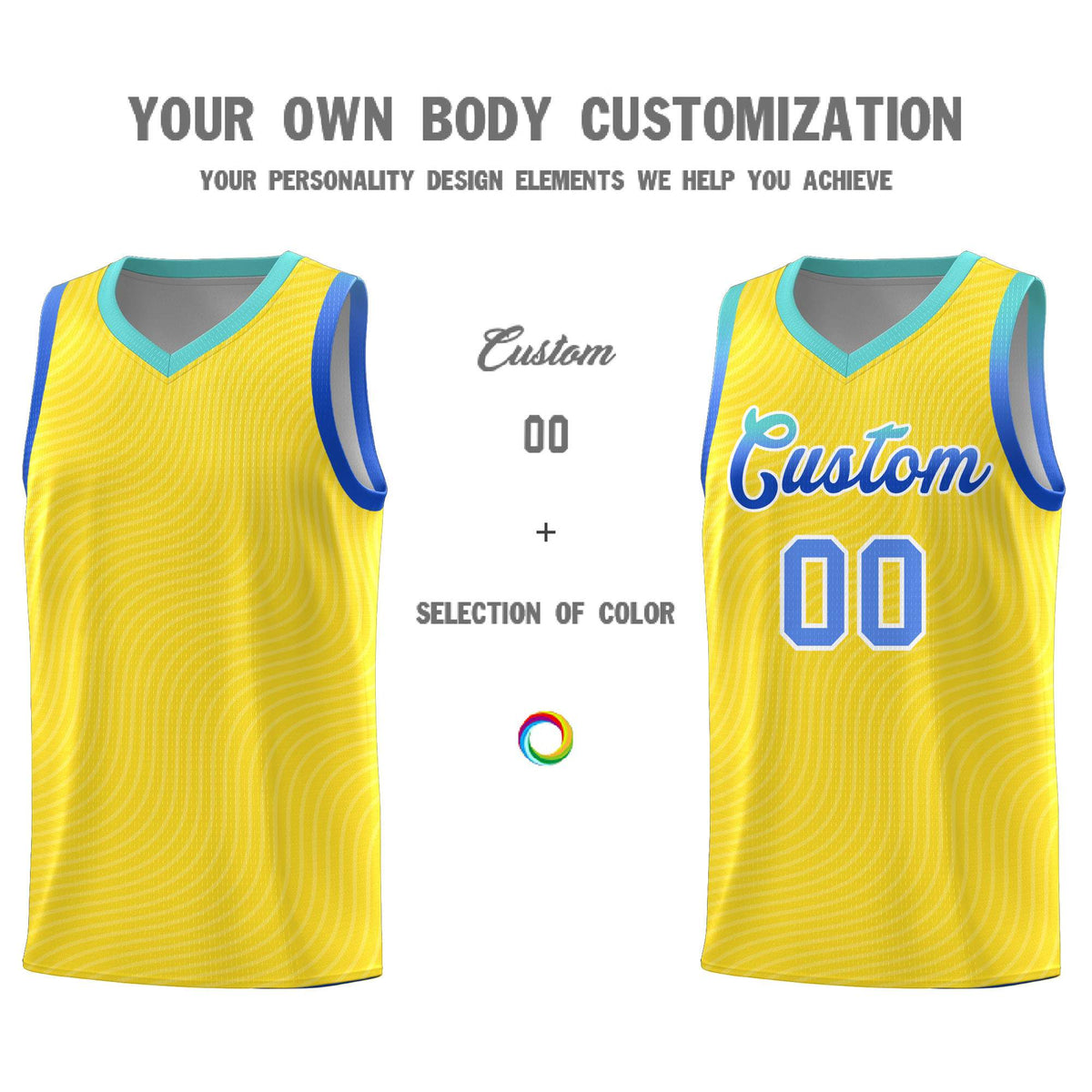 Custom Gold Bright Green Wave Pattern Sports Uniform Basketball Jersey