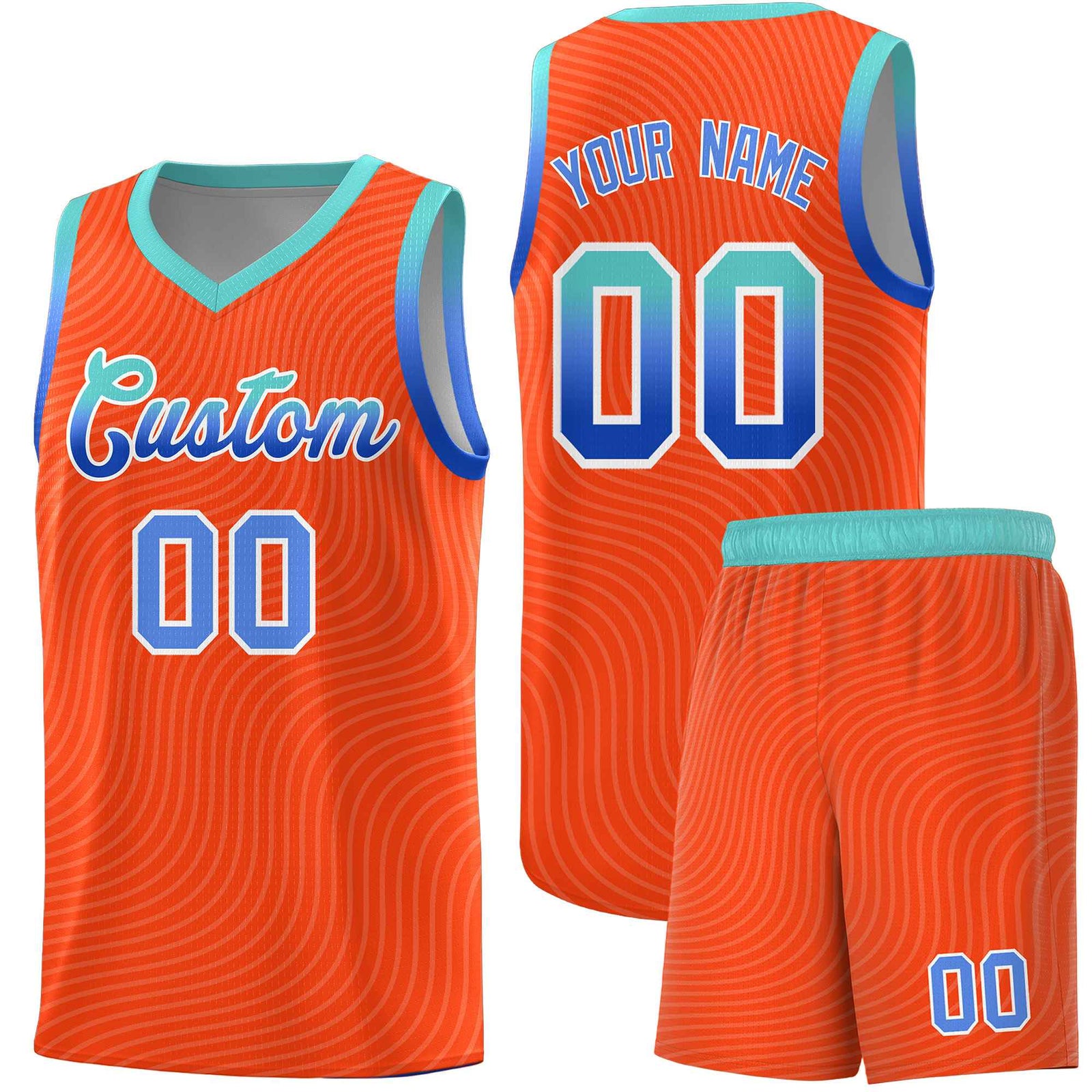 Custom Orange Bright Green Wave Pattern Sports Uniform Basketball Jersey