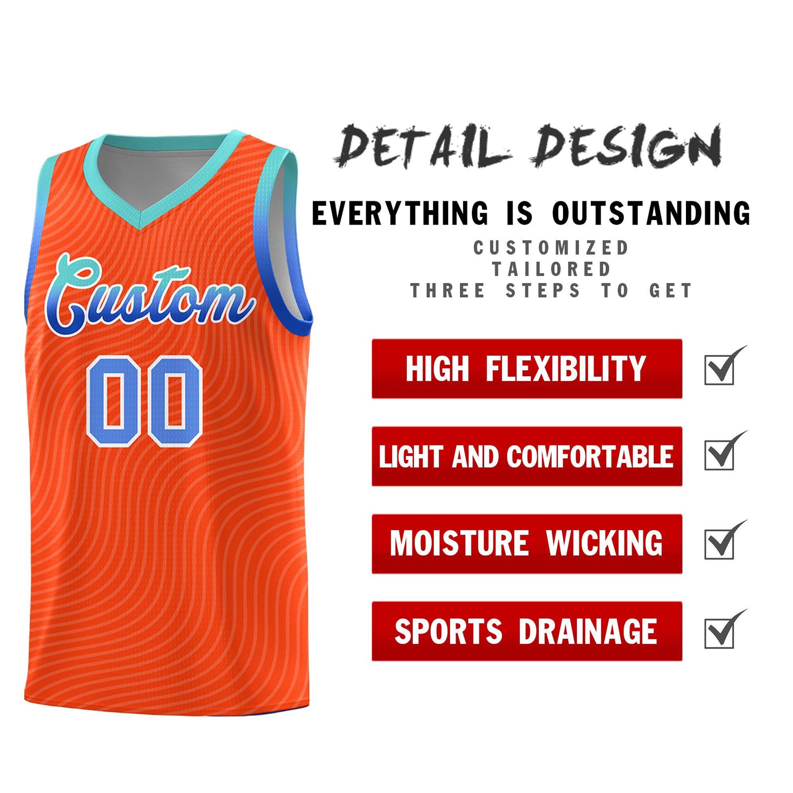 Custom Orange Bright Green Wave Pattern Sports Uniform Basketball Jersey