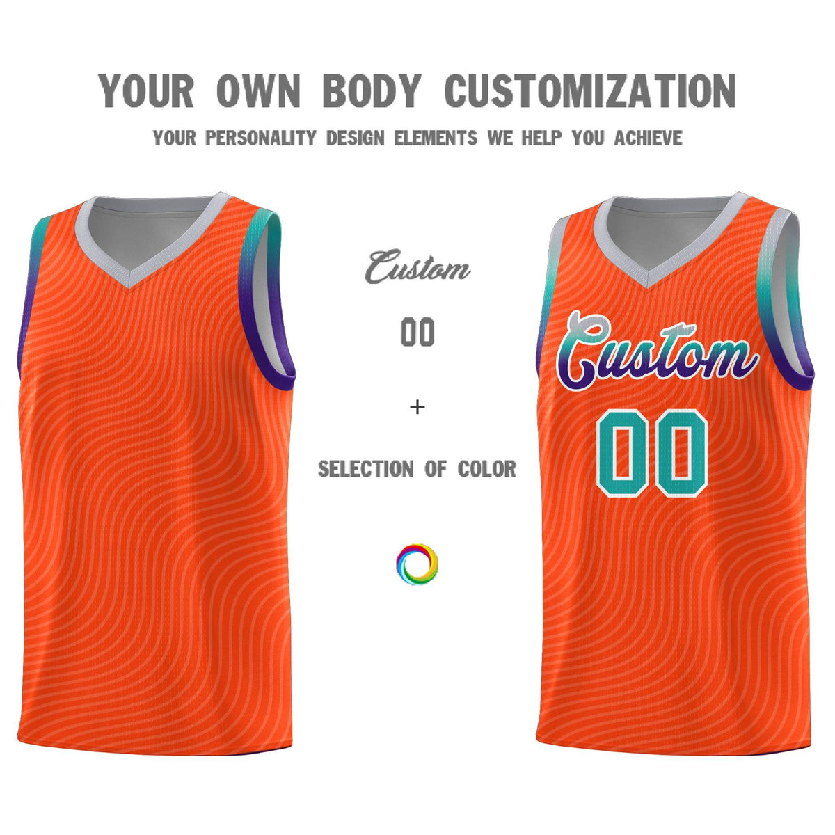 Custom Orange Gray Wave Pattern Sports Uniform Basketball Jersey