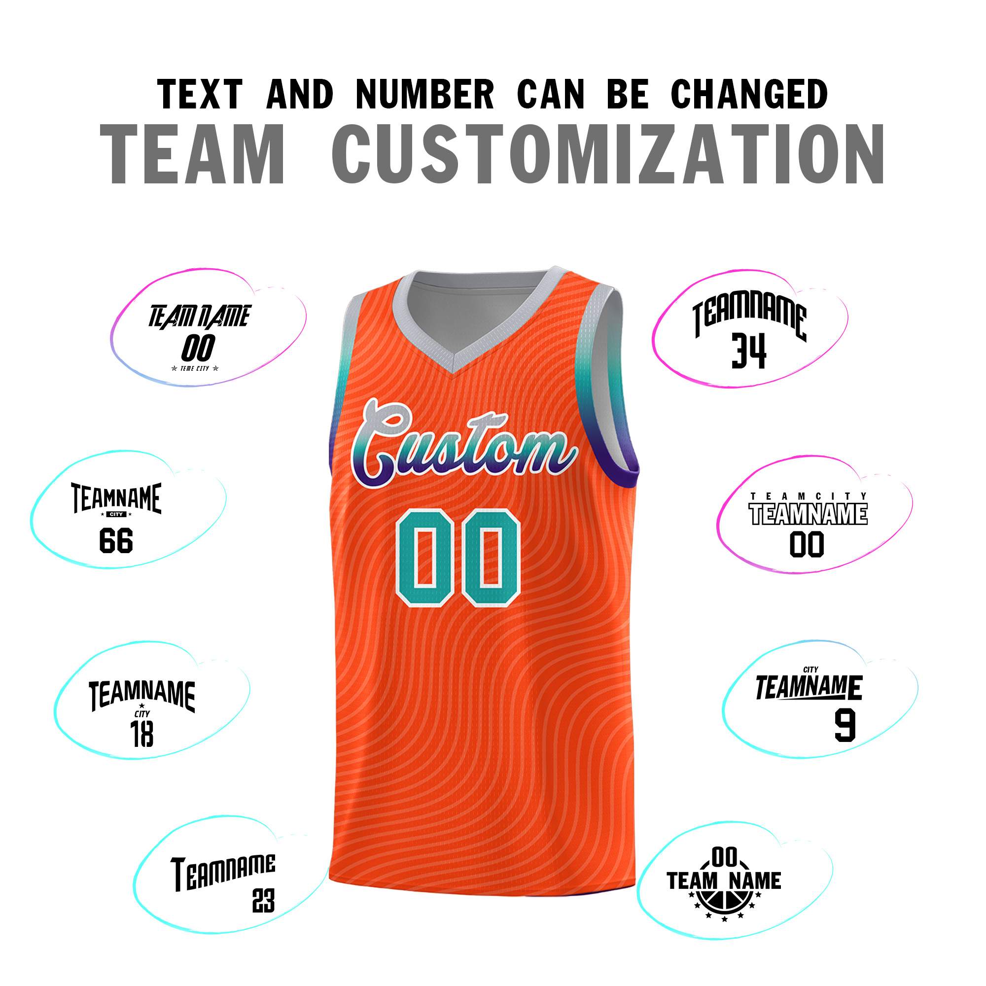 Custom Orange Gray Wave Pattern Sports Uniform Basketball Jersey