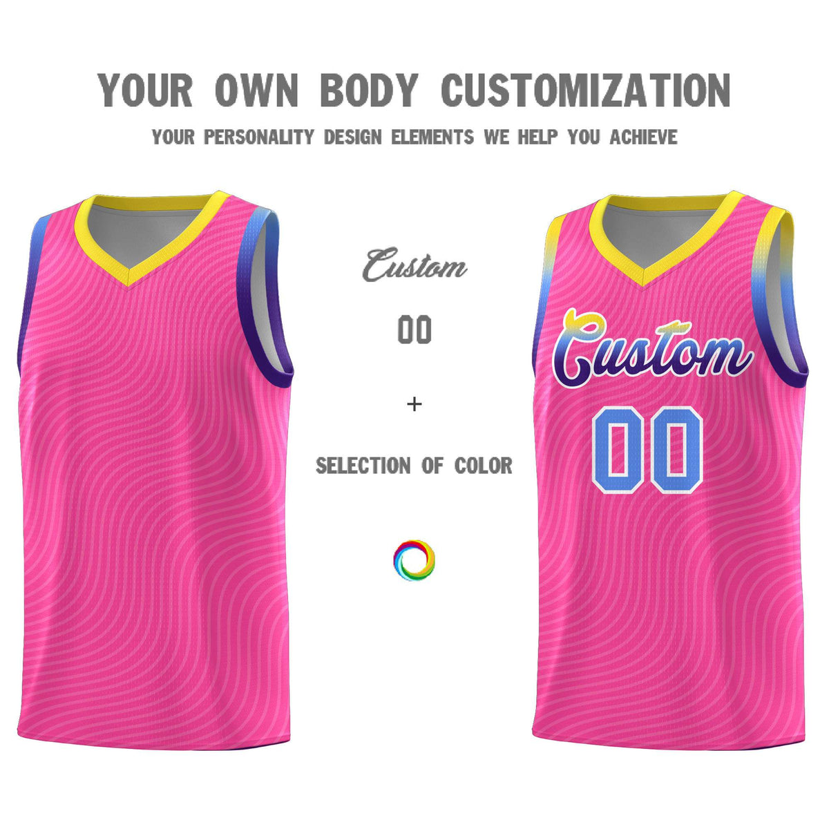 Custom Pink Gold Wave Pattern Sports Uniform Basketball Jersey