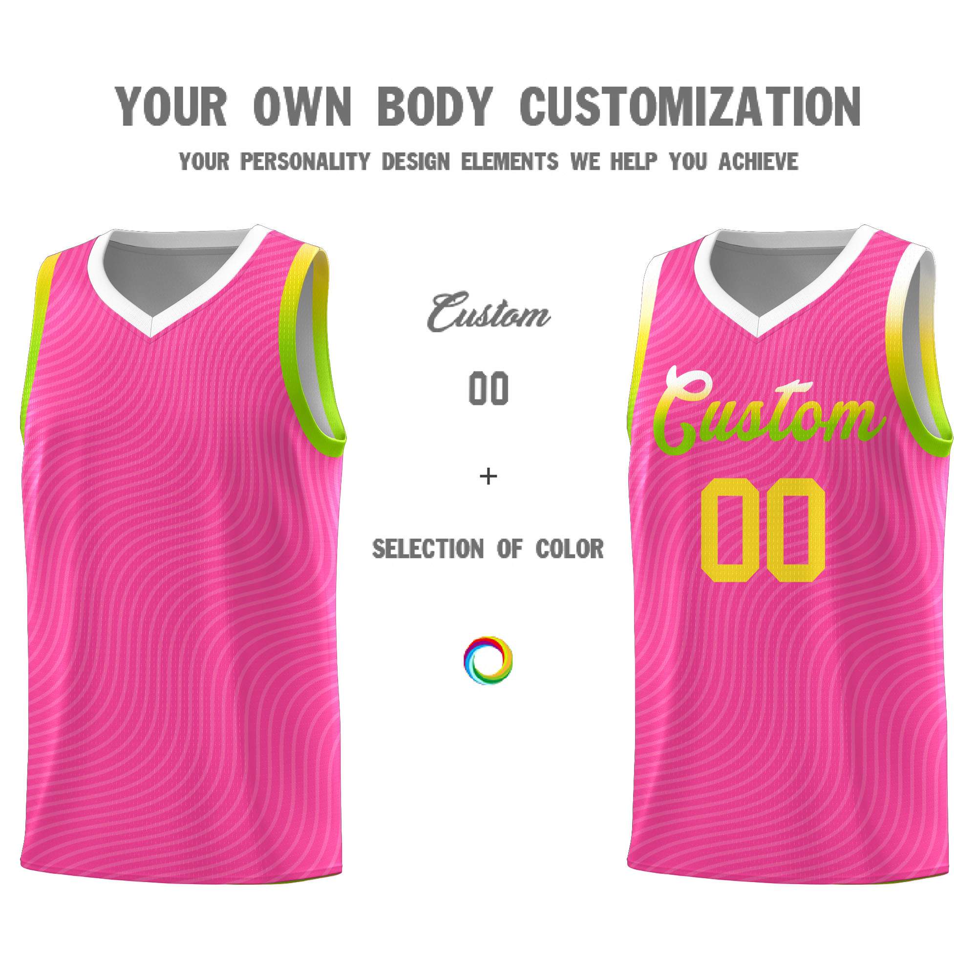 Custom Pink White Wave Pattern Sports Uniform Basketball Jersey
