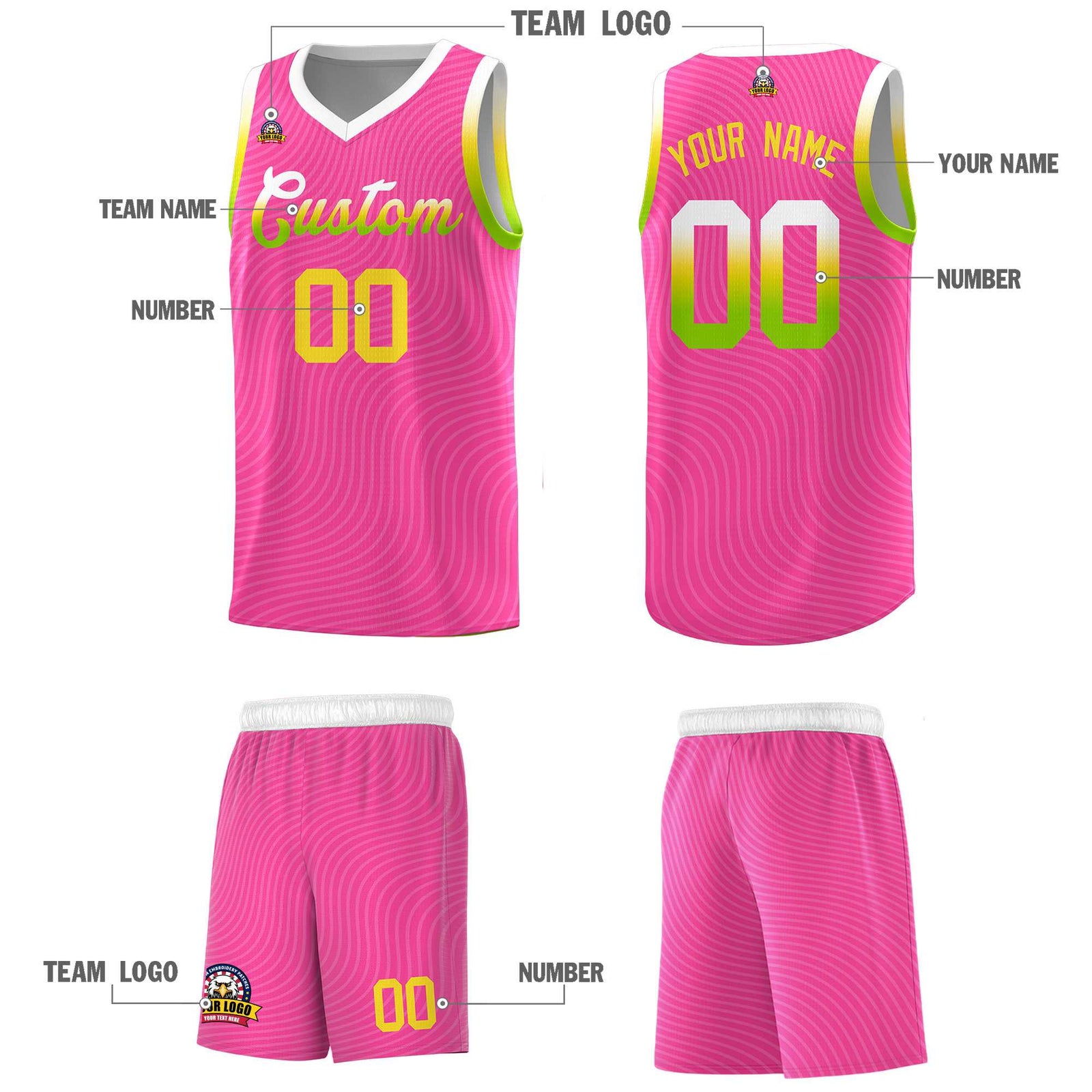 Custom Pink White Wave Pattern Sports Uniform Basketball Jersey