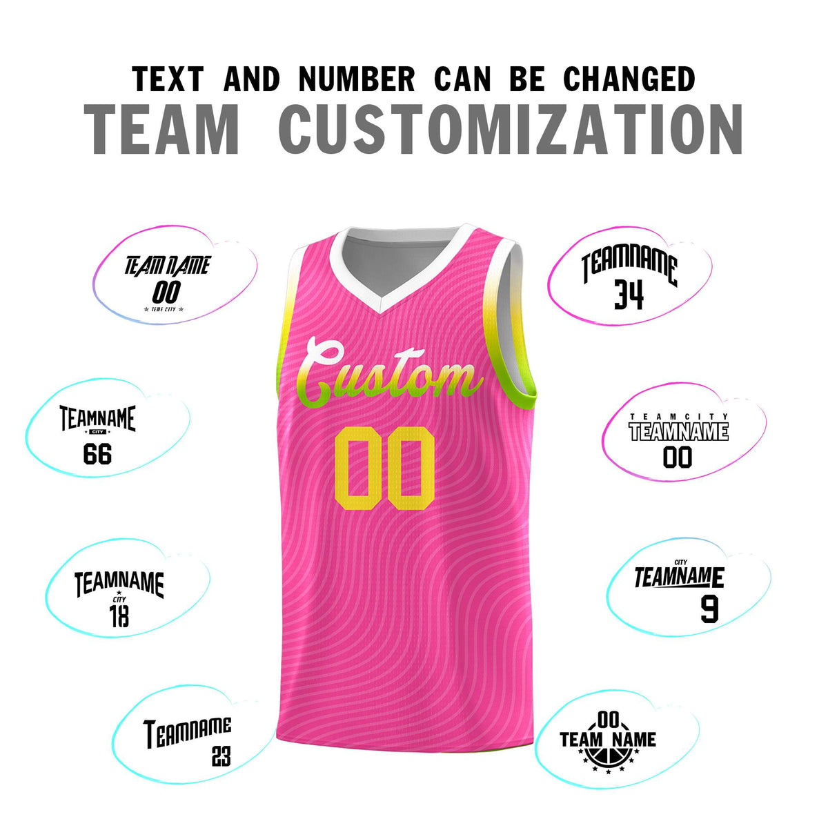 Custom Pink White Wave Pattern Sports Uniform Basketball Jersey