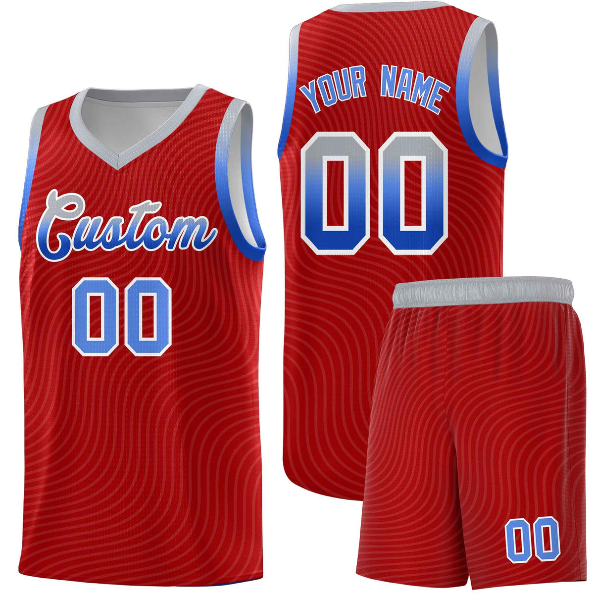 Custom Red Gray Wave Pattern Sports Uniform Basketball Jersey
