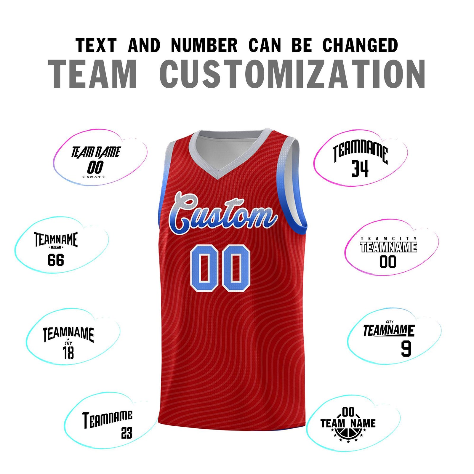 Custom Red Gray Wave Pattern Sports Uniform Basketball Jersey