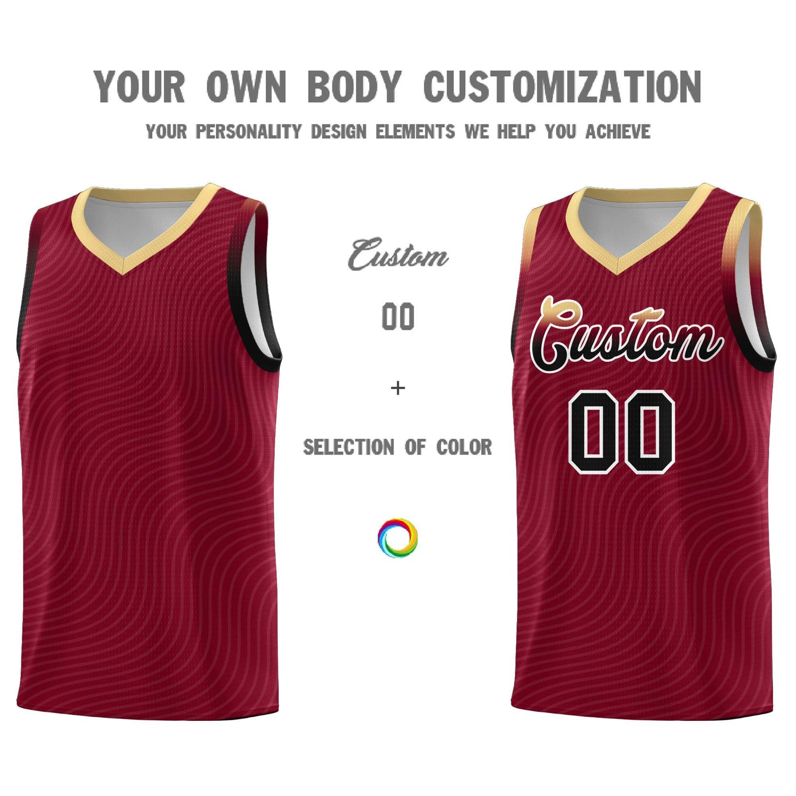 Custom Crimson Khaki Wave Pattern Sports Uniform Basketball Jersey
