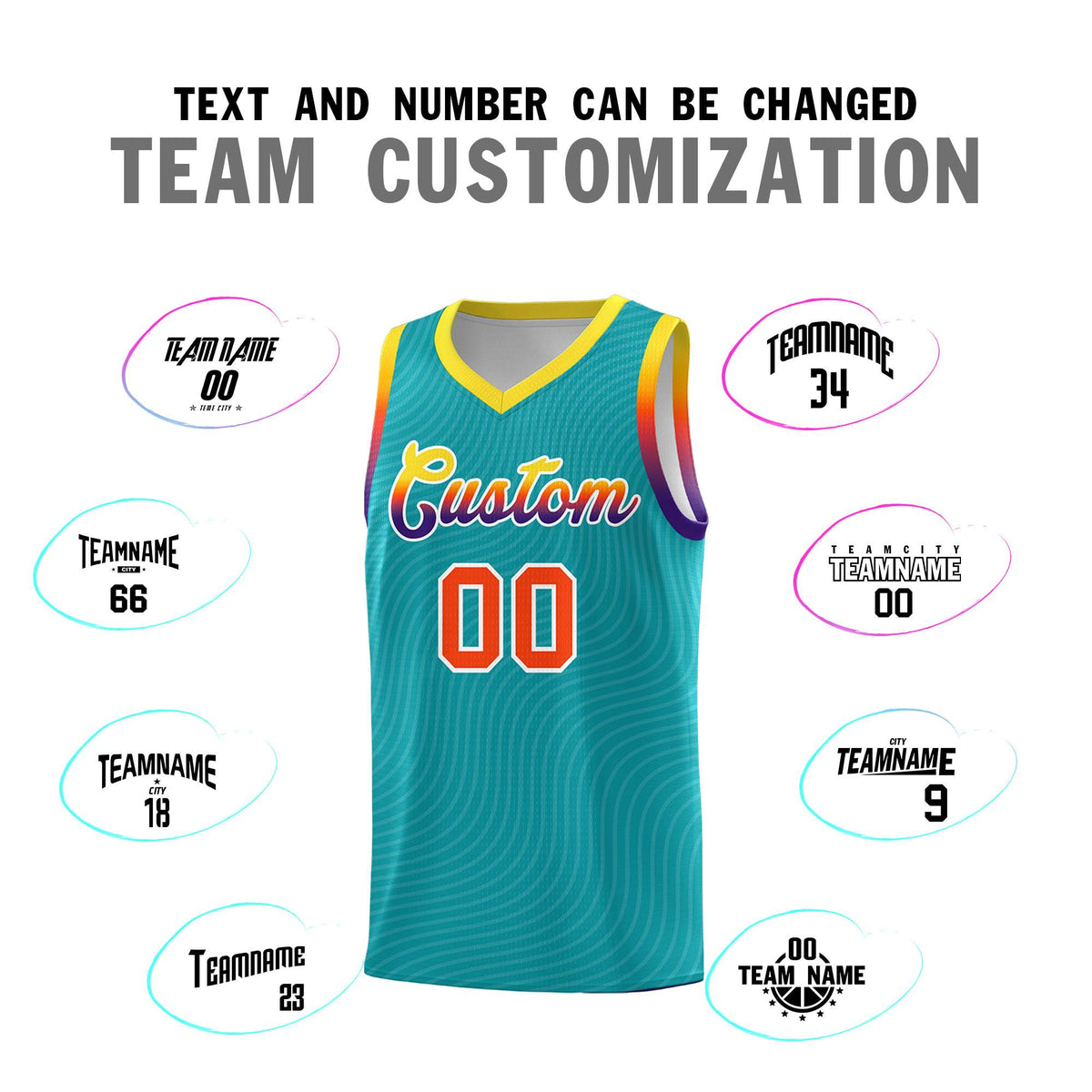 Custom Aqua Gold Wave Pattern Sports Uniform Basketball Jersey