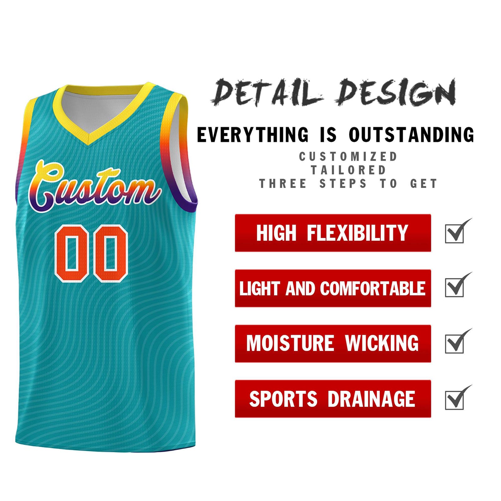 Custom Aqua Gold Wave Pattern Sports Uniform Basketball Jersey