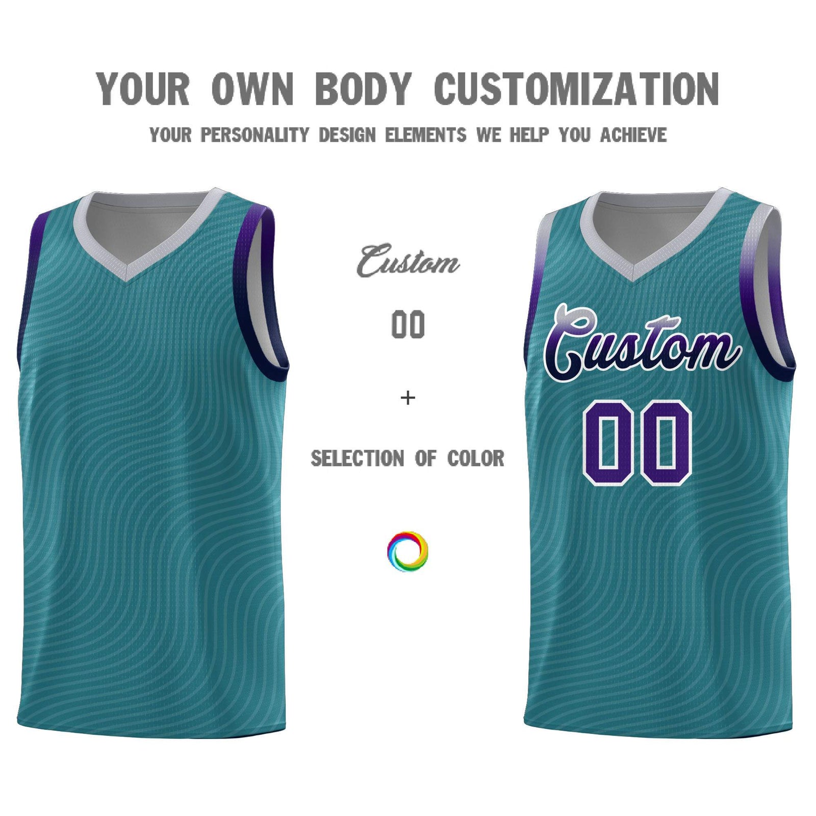 Custom Teal Gray Wave Pattern Sports Uniform Basketball Jersey