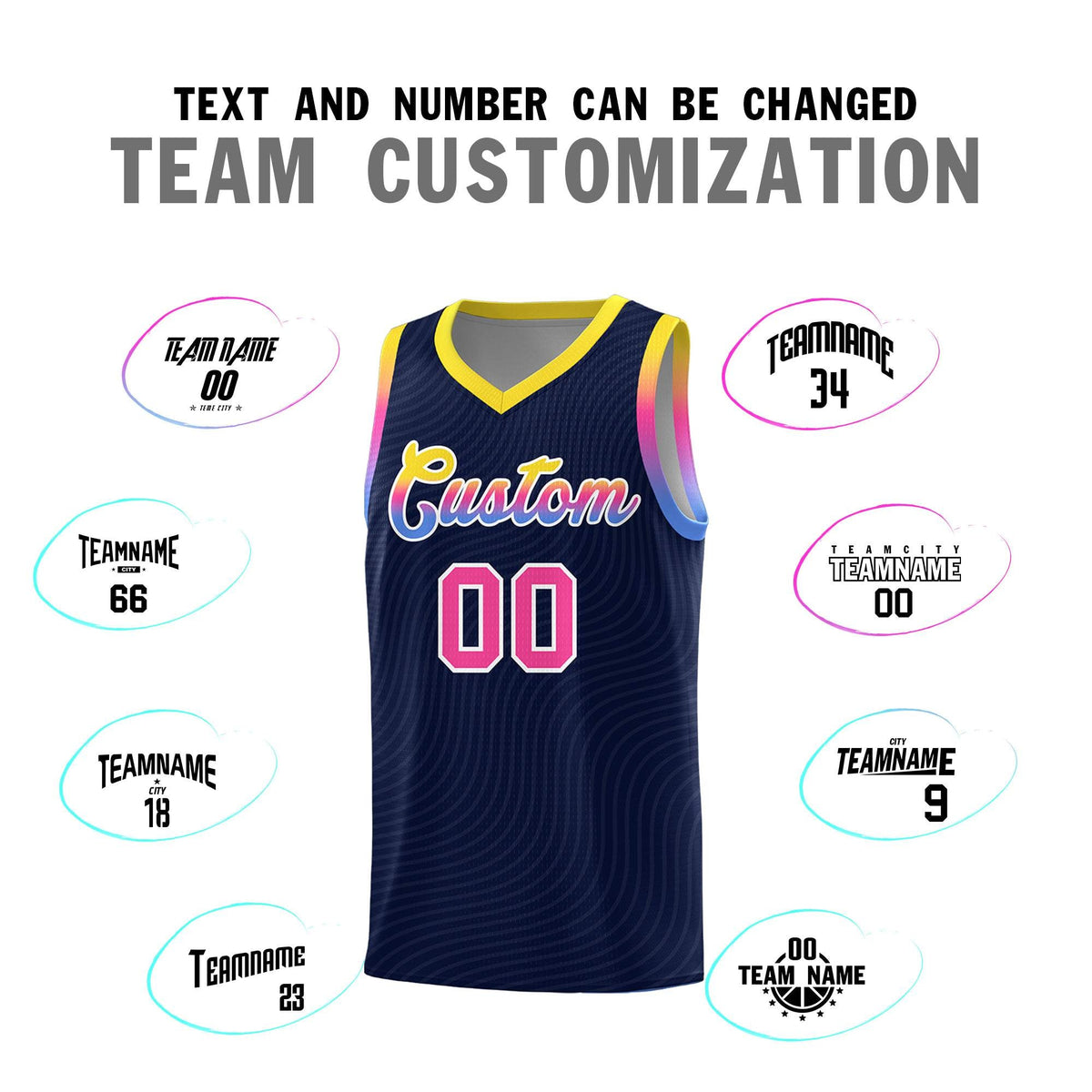 Custom Navy Gold Wave Pattern Sports Uniform Basketball Jersey