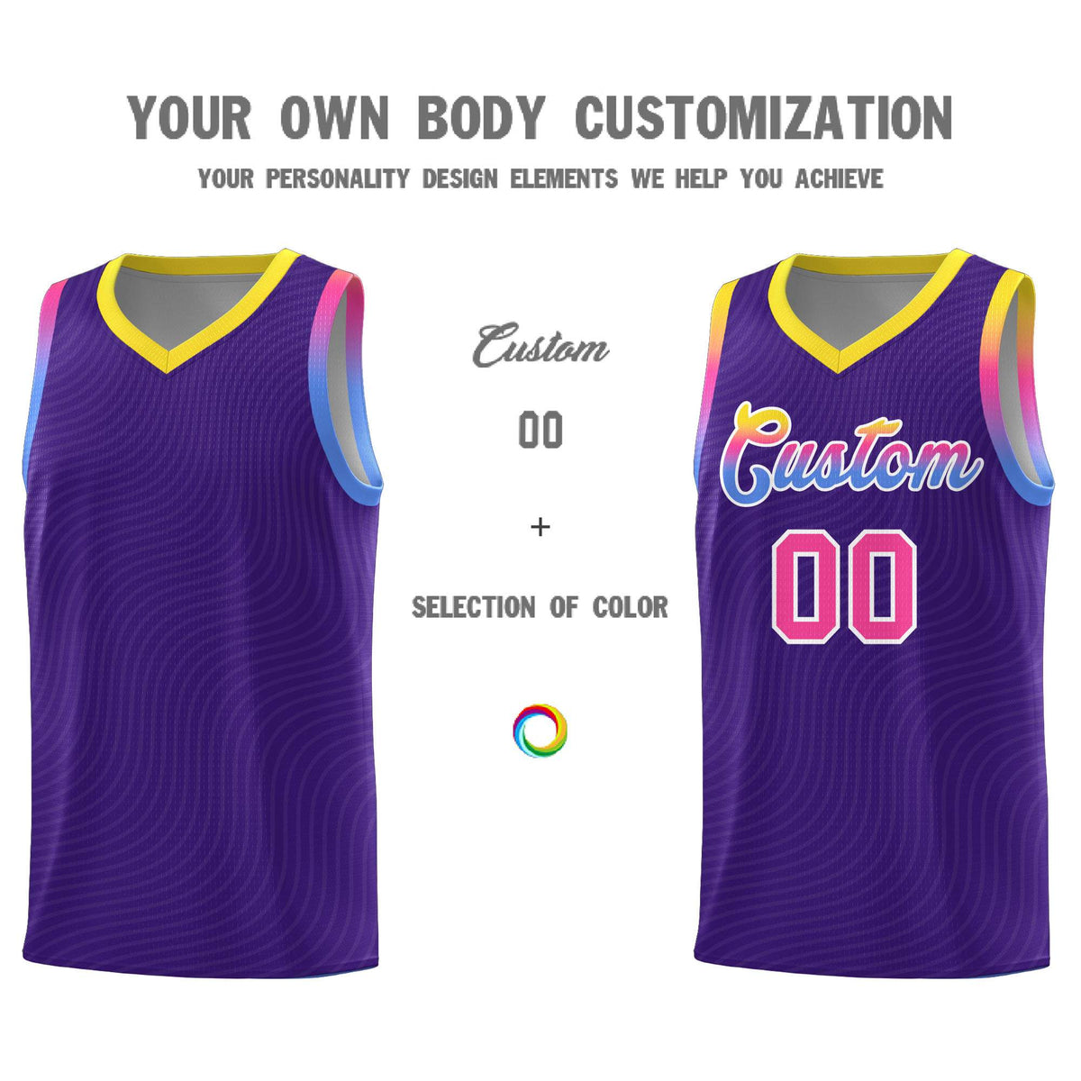 Custom Purple Gold Wave Pattern Sports Uniform Basketball Jersey