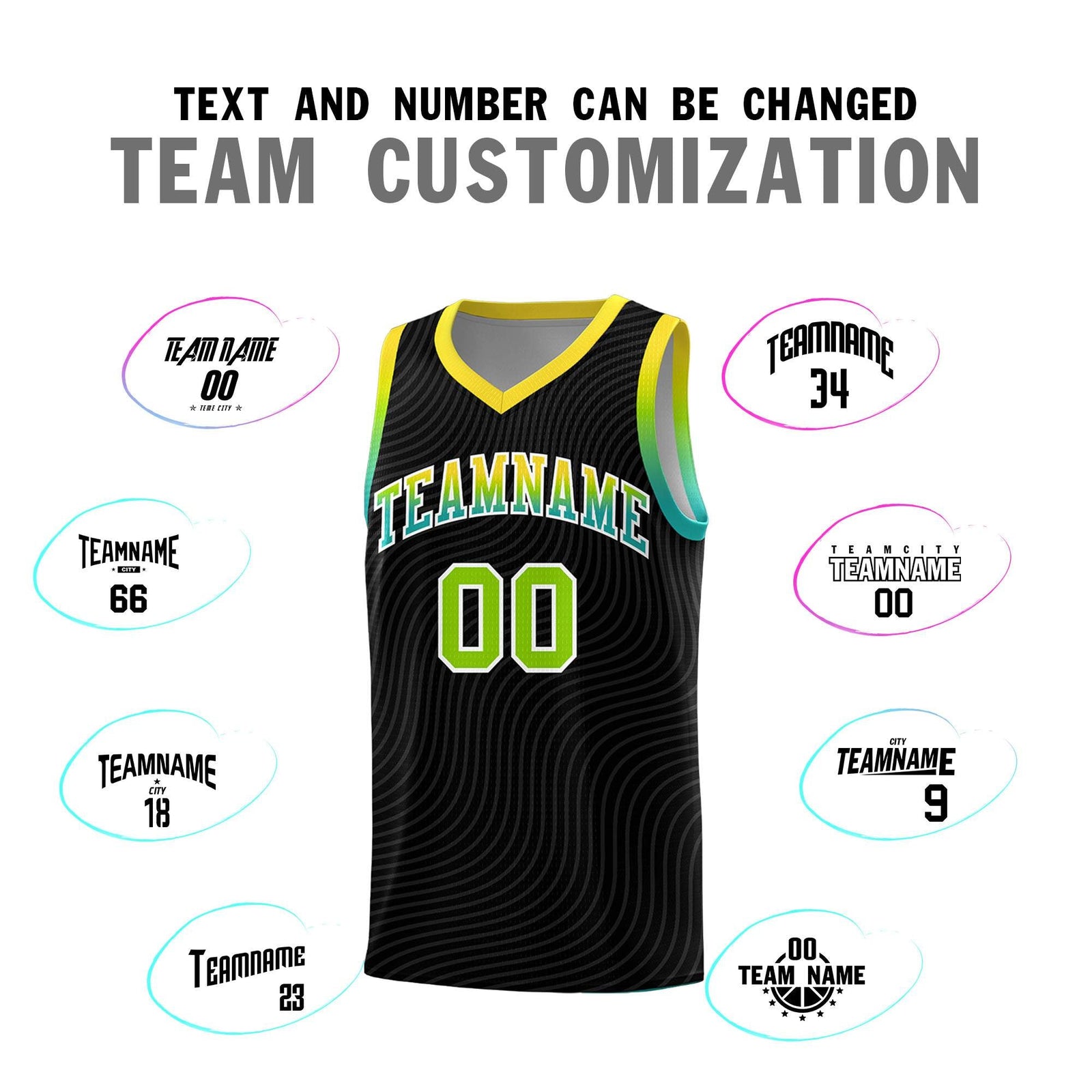 Custom Black Gold Wave Pattern Sports Uniform Basketball Jersey