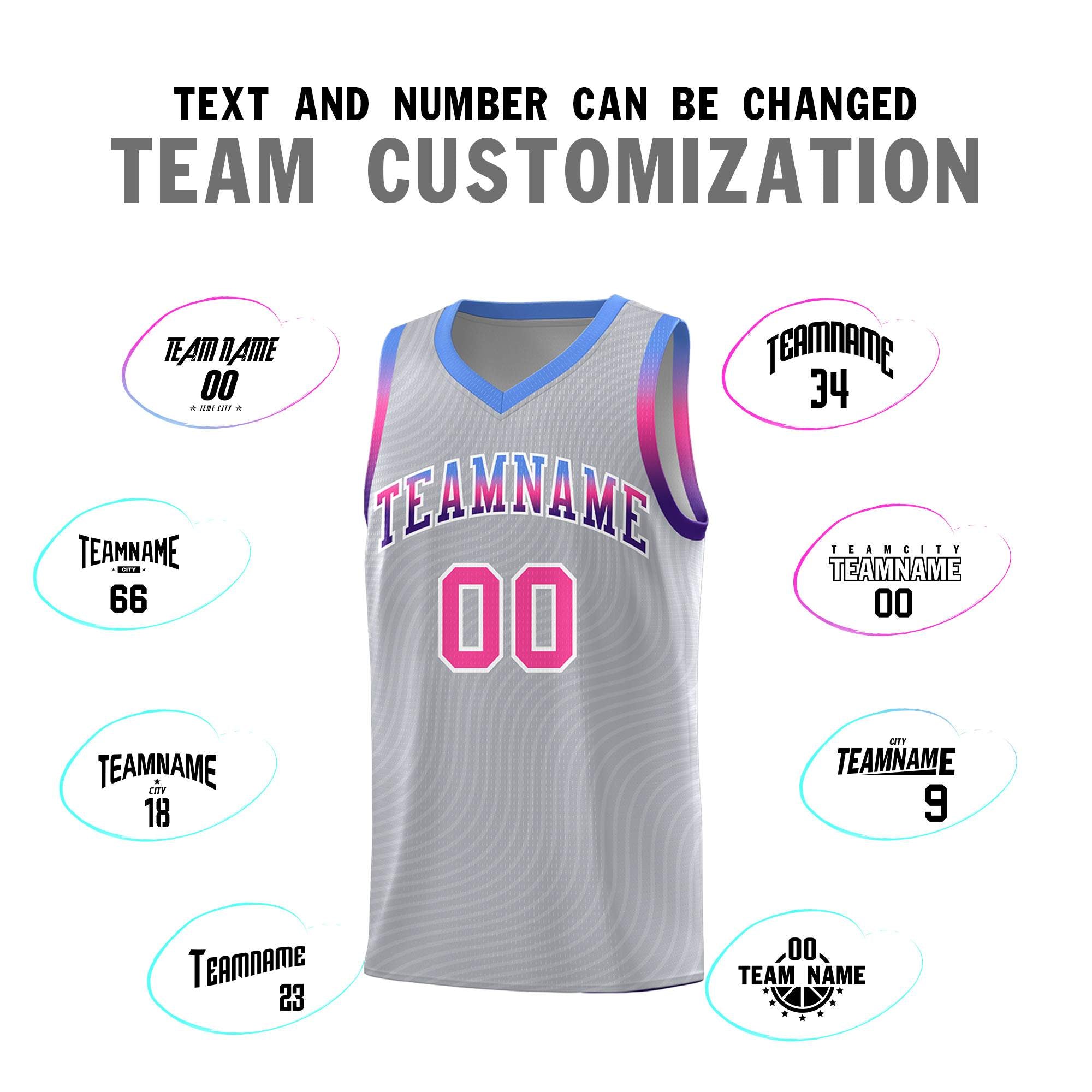 Custom Gray Light Blue Wave Pattern Sports Uniform Basketball Jersey