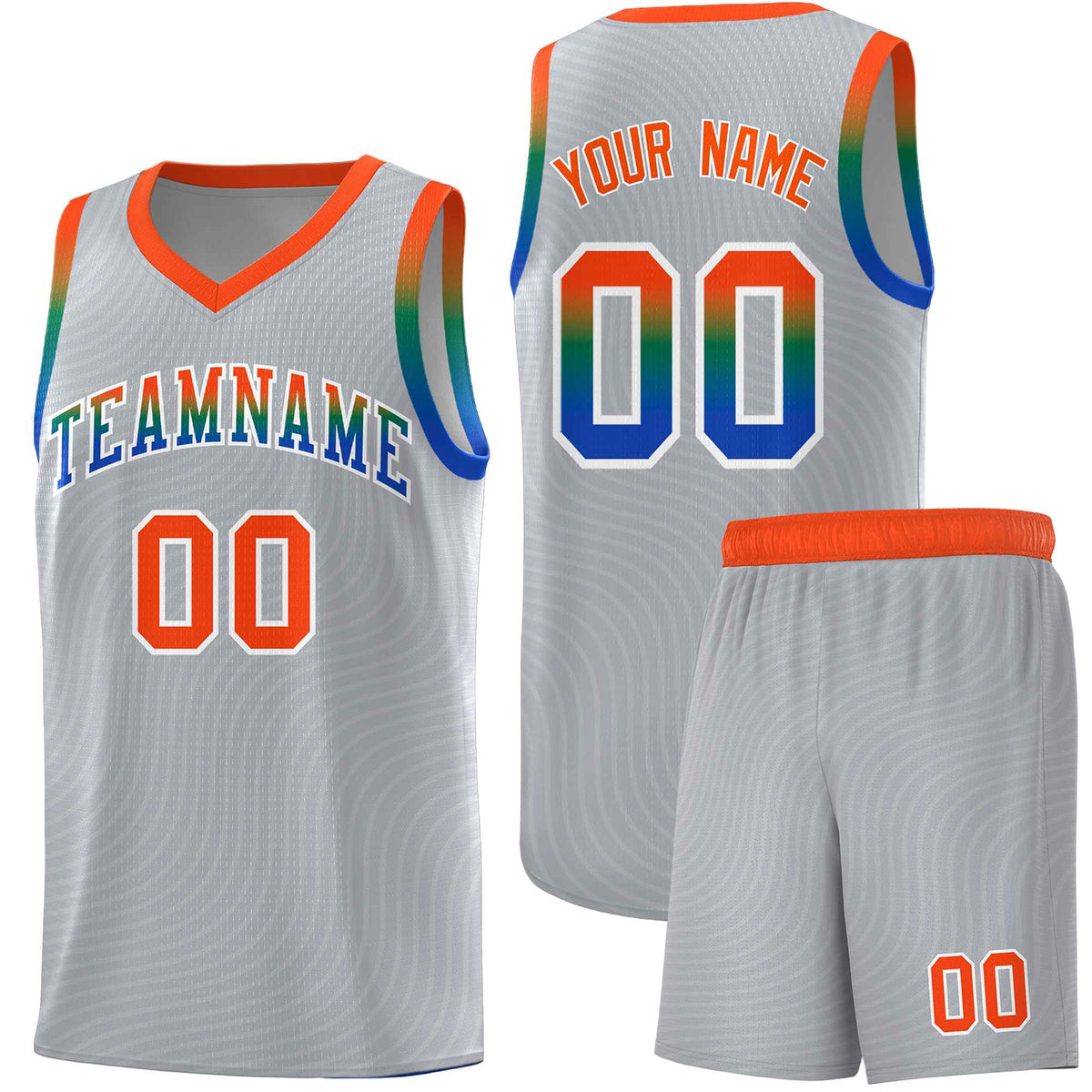 Custom Gray Orange Wave Pattern Sports Uniform Basketball Jersey