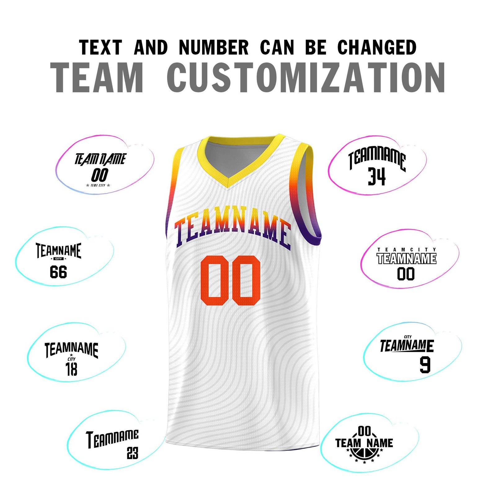 Custom White Gold Wave Pattern Sports Uniform Basketball Jersey