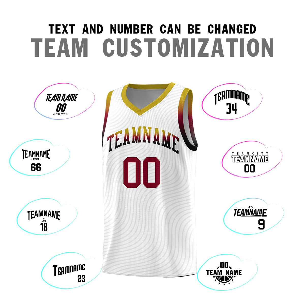 Custom White Old Gold Wave Pattern Sports Uniform Basketball Jersey