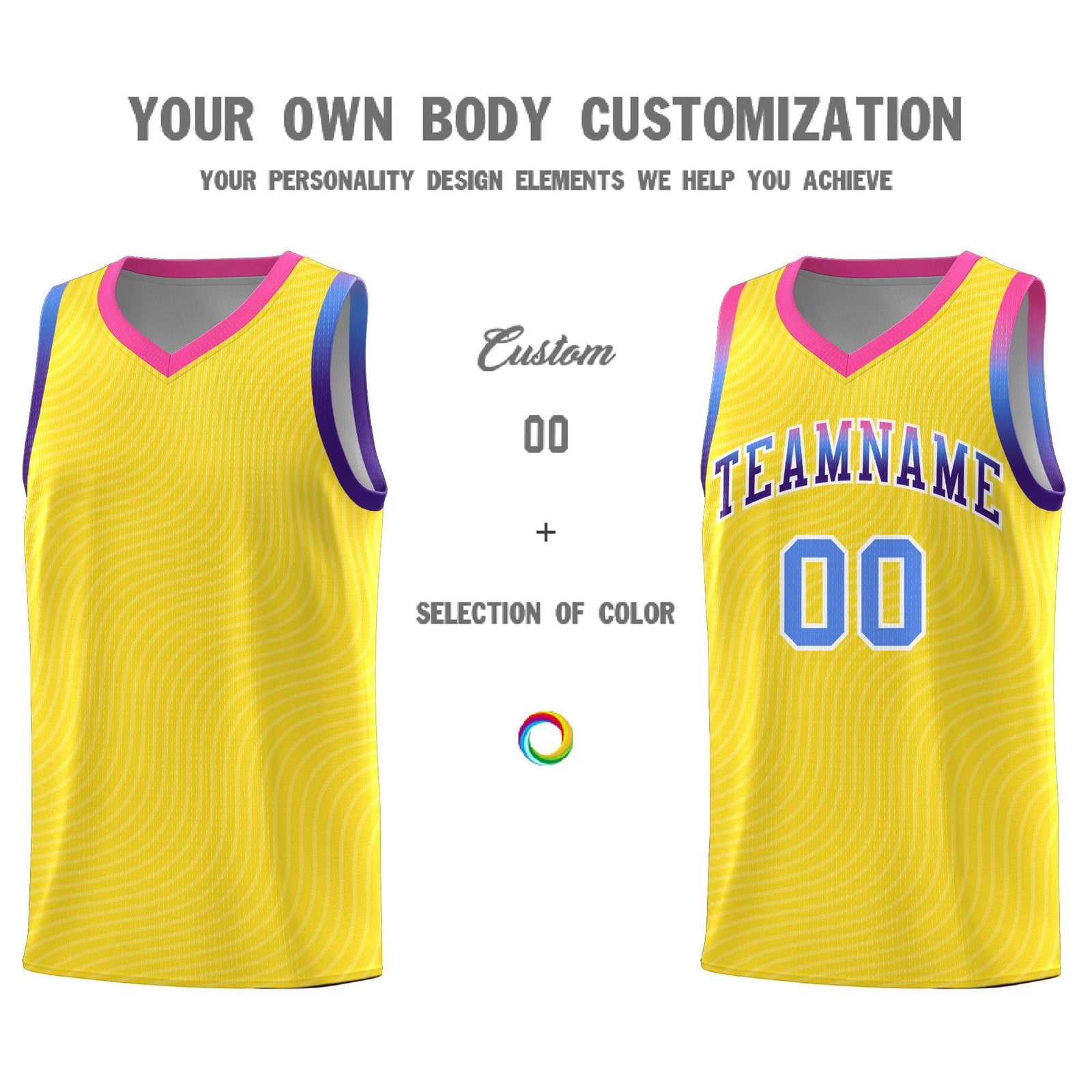 Custom Gold Pink Wave Pattern Sports Uniform Basketball Jersey