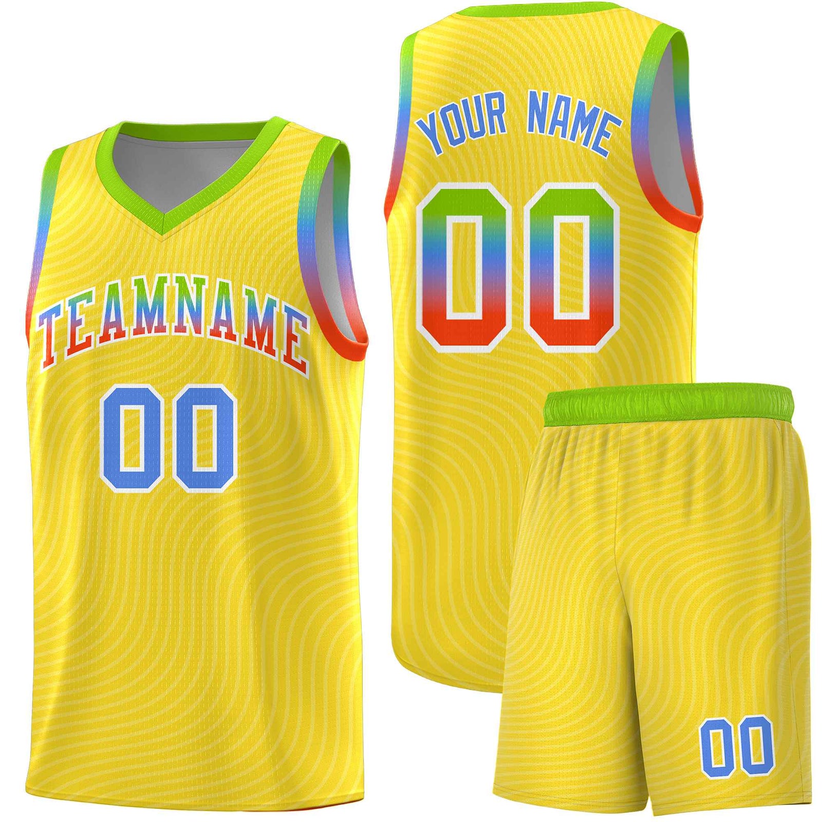 Custom Gold Neon Green Wave Pattern Sports Uniform Basketball Jersey