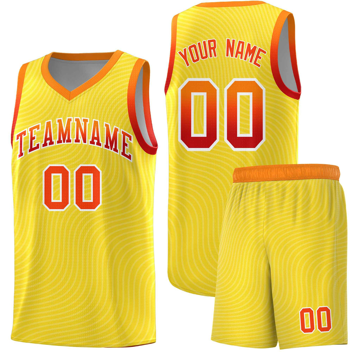 Custom Gold Orange Wave Pattern Sports Uniform Basketball Jersey