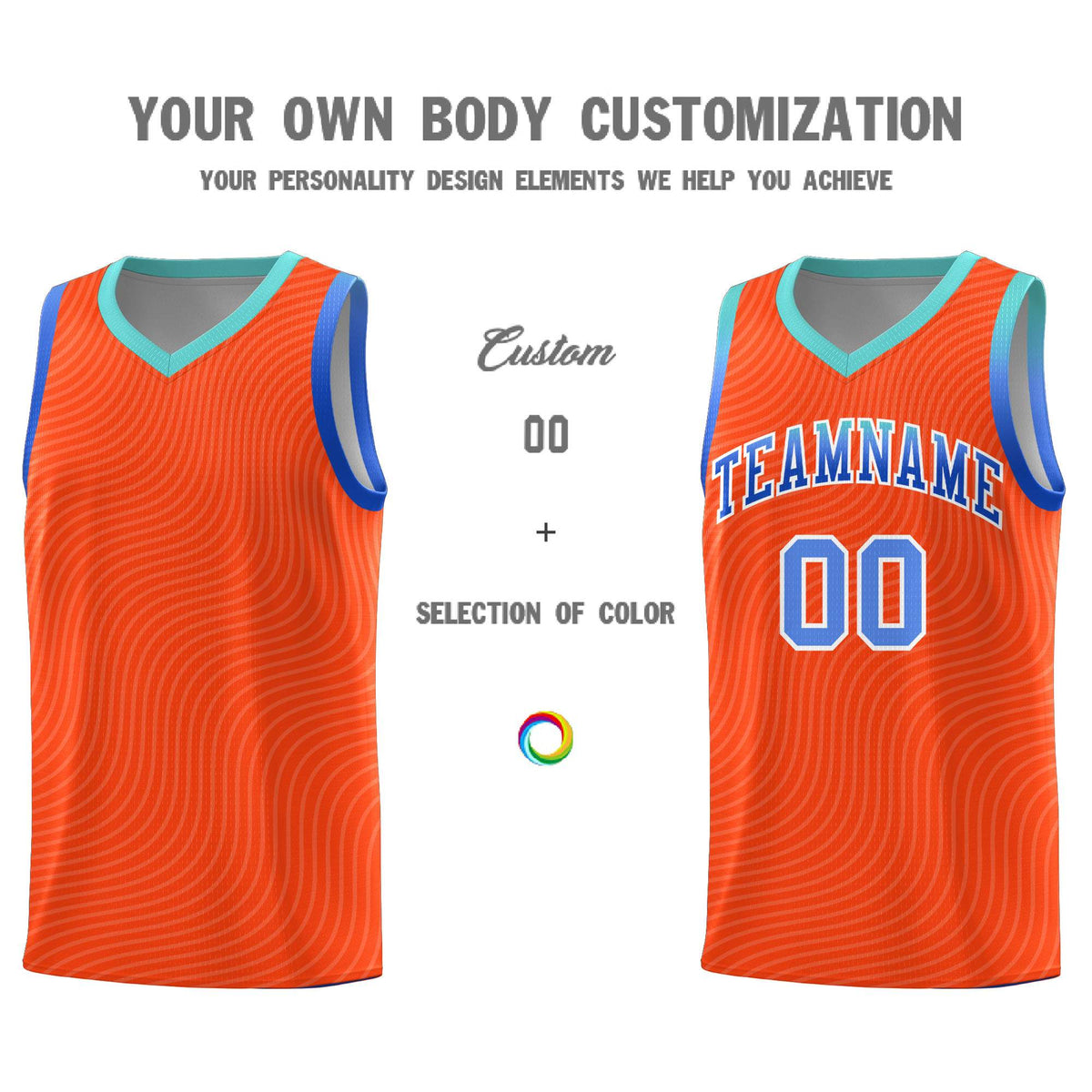 Custom Orange Bright Green Wave Pattern Sports Uniform Basketball Jersey