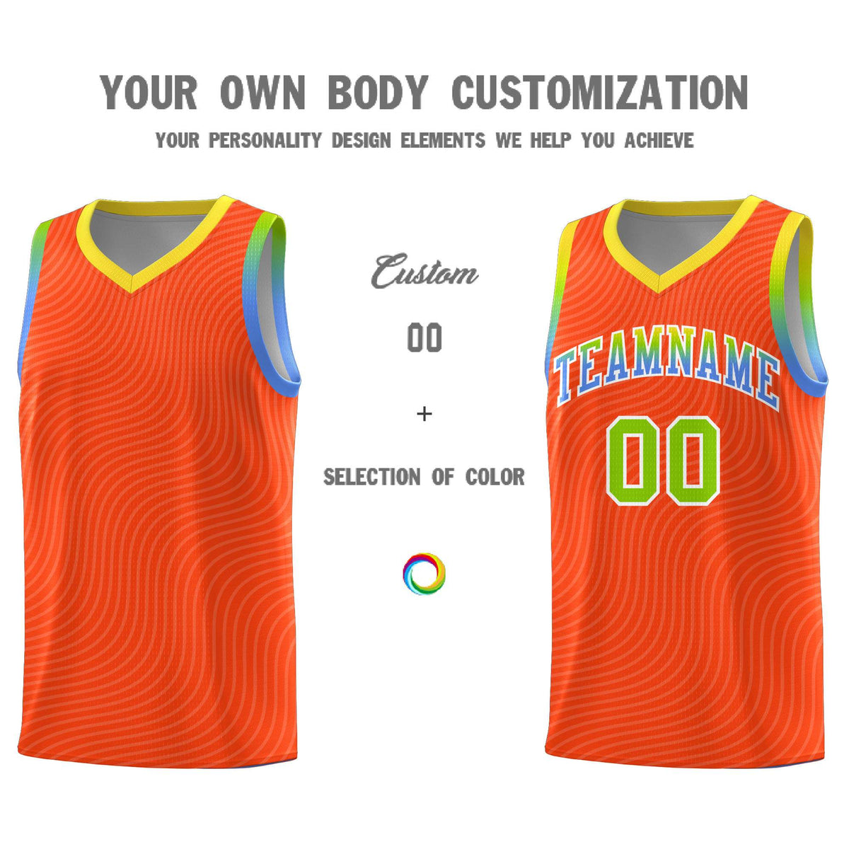 Custom Orange Gold Wave Pattern Sports Uniform Basketball Jersey