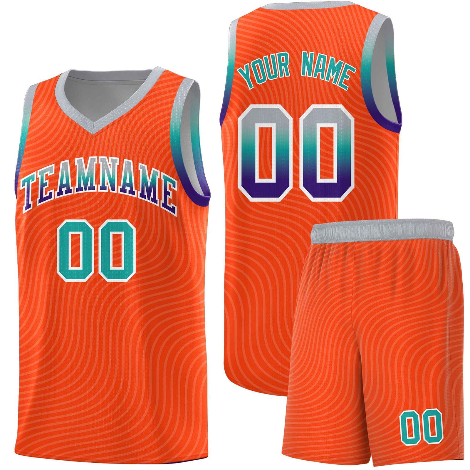 Custom Orange Gray Wave Pattern Sports Uniform Basketball Jersey