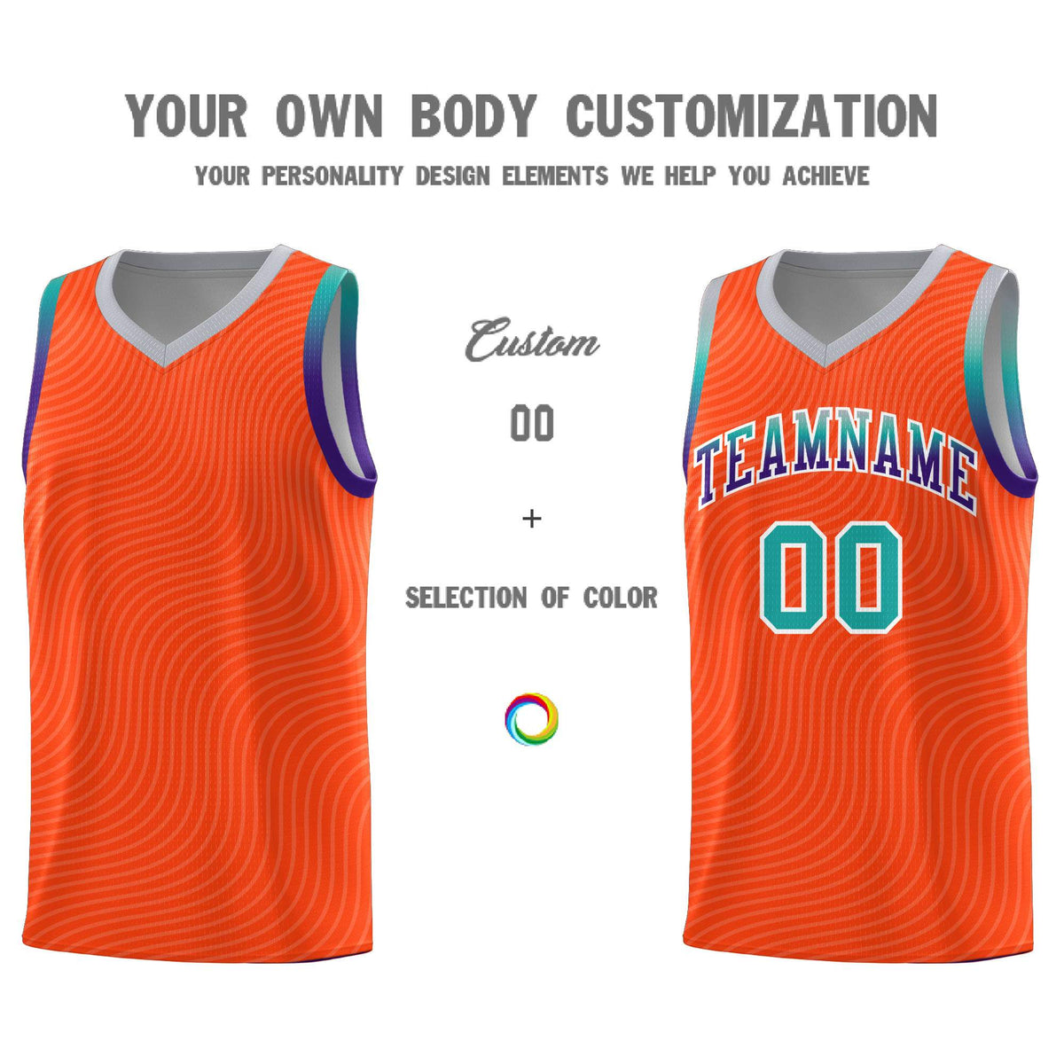 Custom Orange Gray Wave Pattern Sports Uniform Basketball Jersey