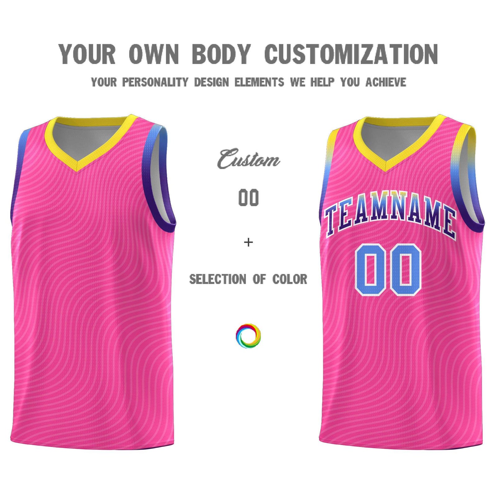 Custom Pink Gold Wave Pattern Sports Uniform Basketball Jersey