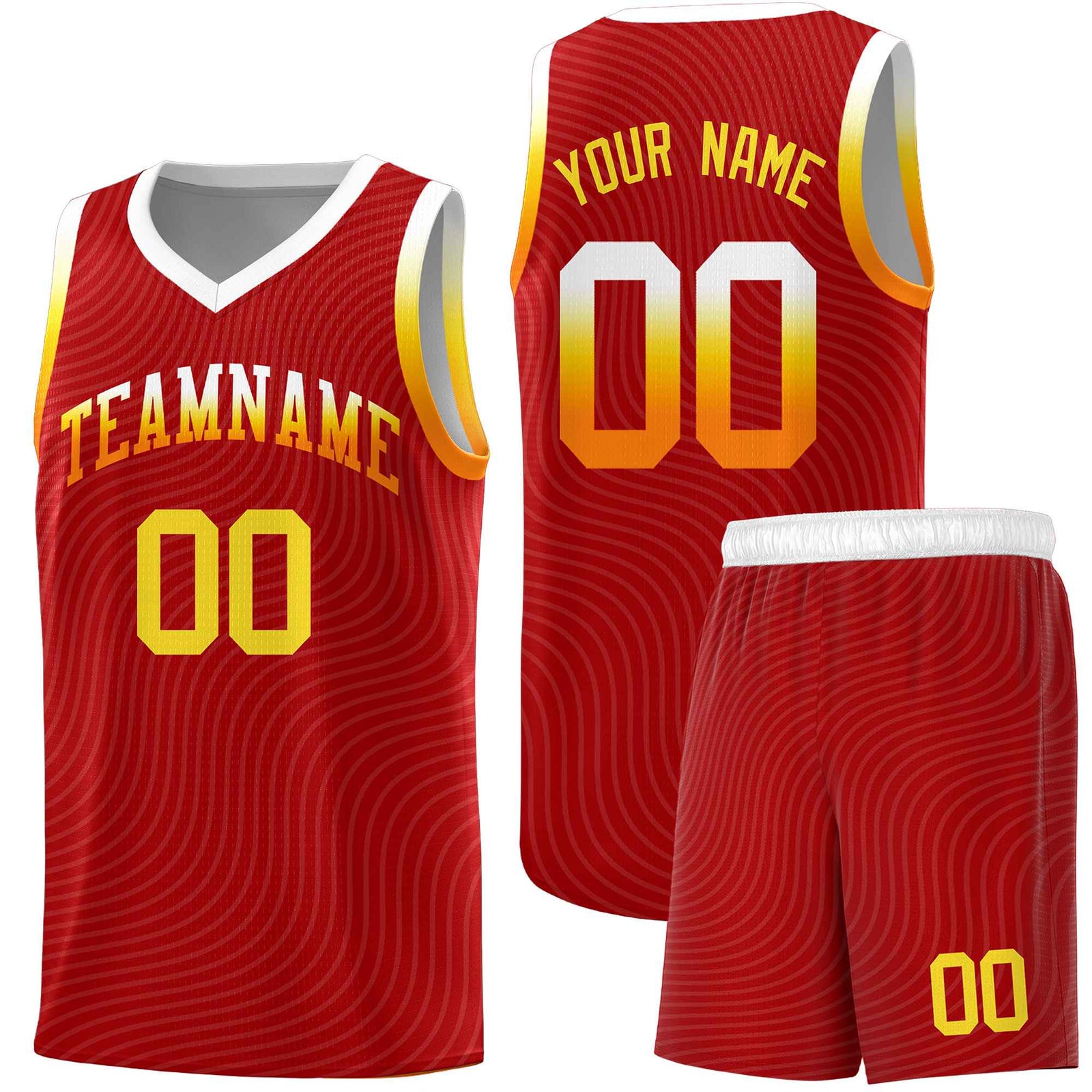 Custom Red White Wave Pattern Sports Uniform Basketball Jersey