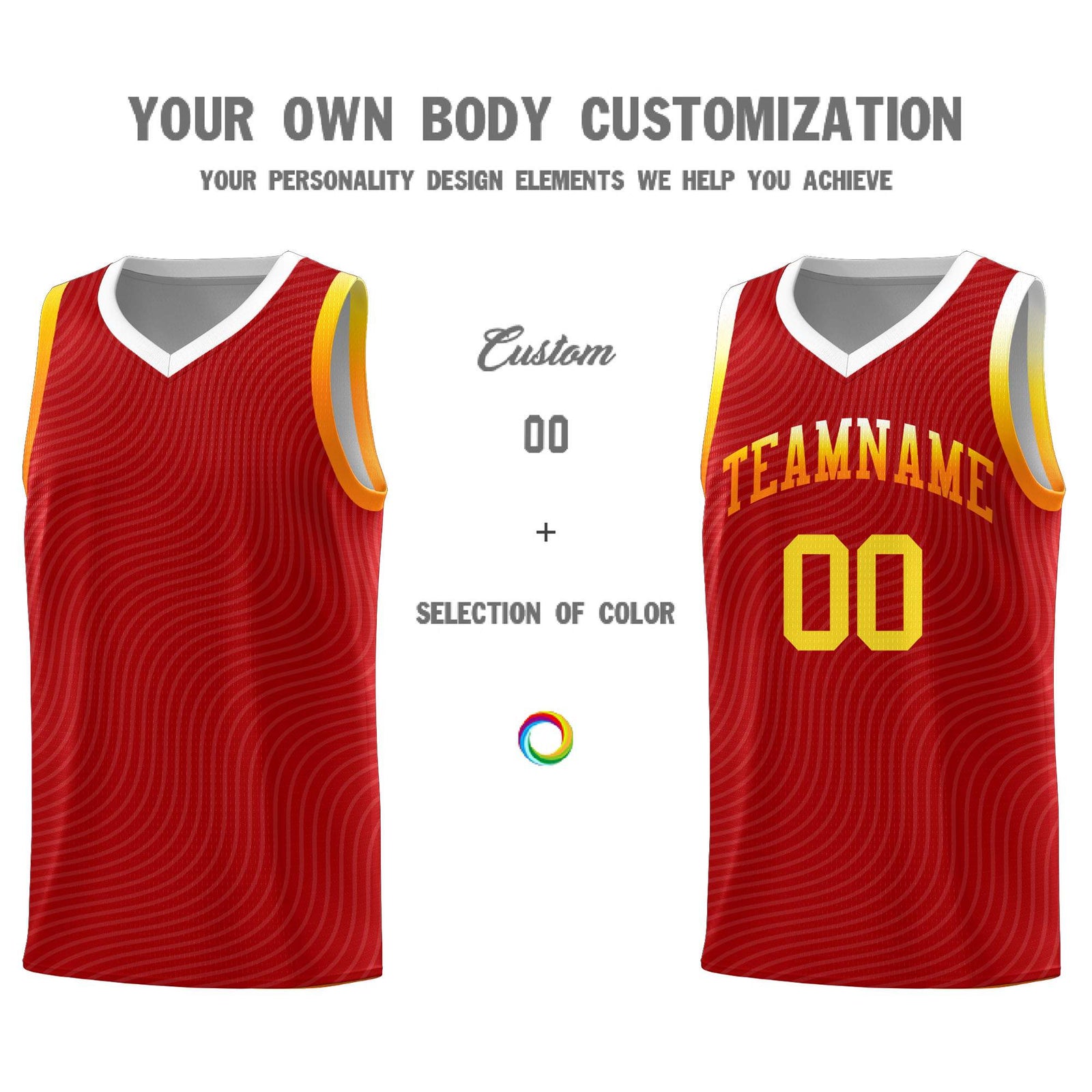 Custom Red White Wave Pattern Sports Uniform Basketball Jersey